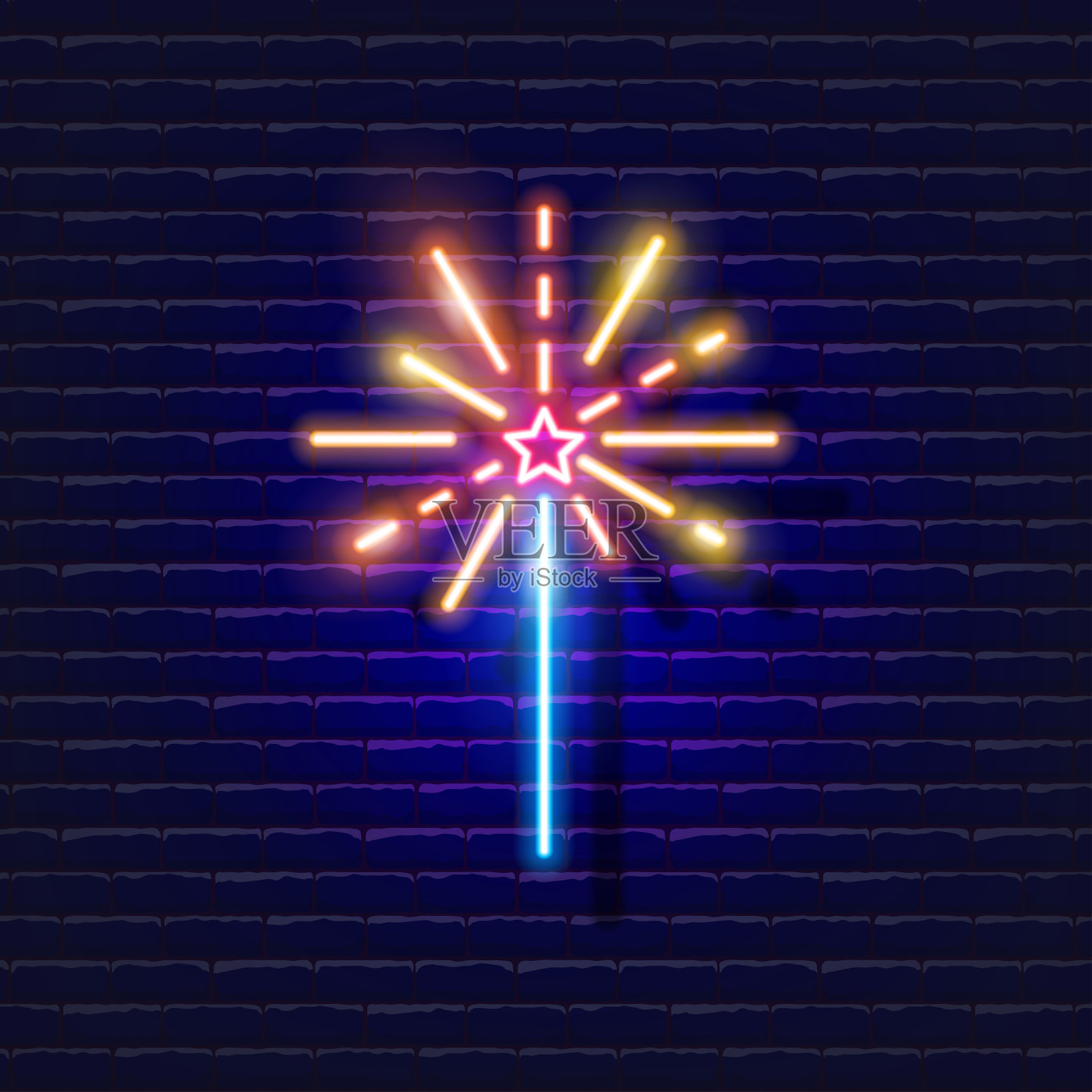 孟加拉灯霓虹灯招牌。发光的炯炯有神的眼睛图标。仙女棒的象征。新年和圣诞节的概念。矢量插图设计。插画图片素材