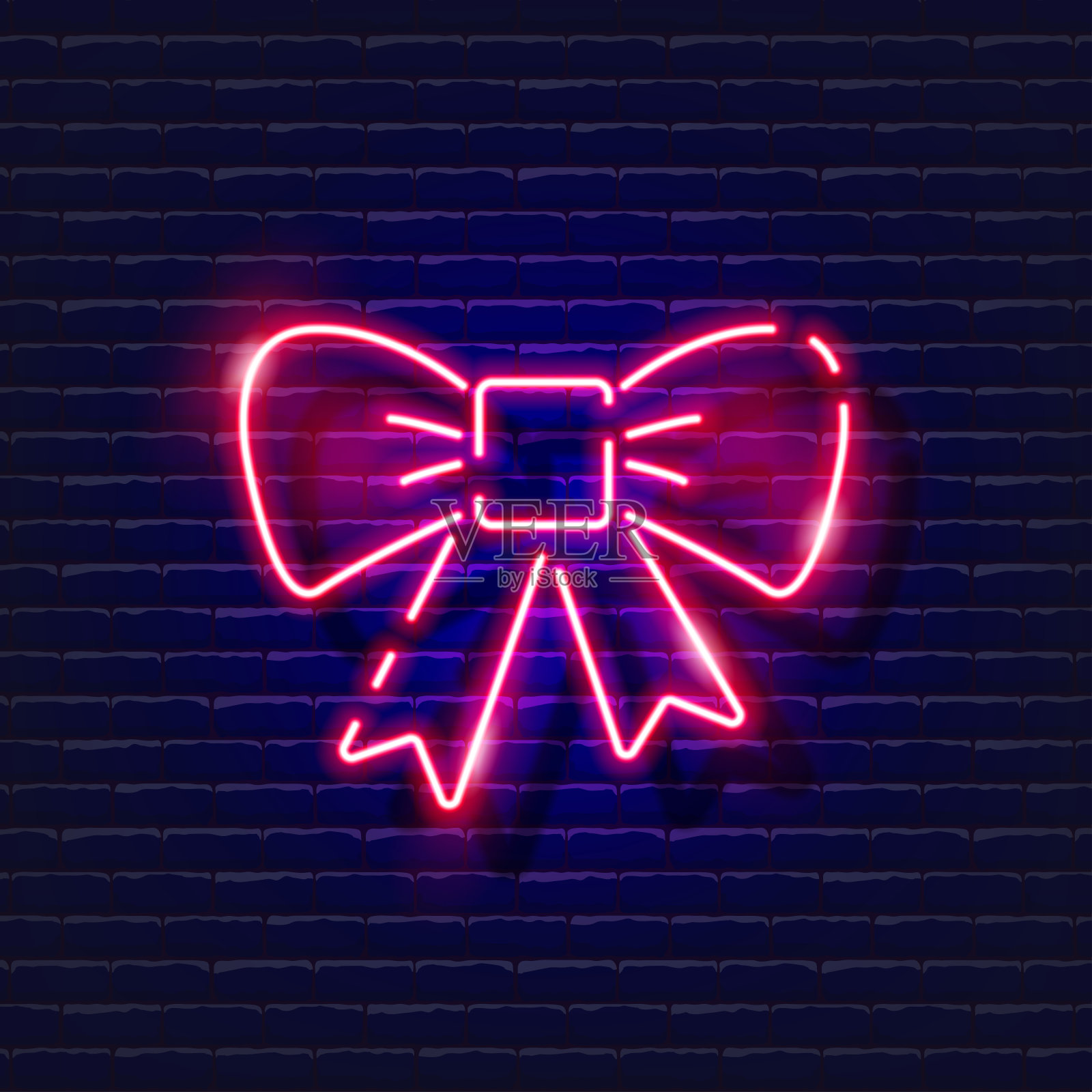 圣诞蝴蝶结霓虹灯。丝带蝴蝶结发光的图标。新年和圣诞节的概念。矢量插图设计。设计元素图片