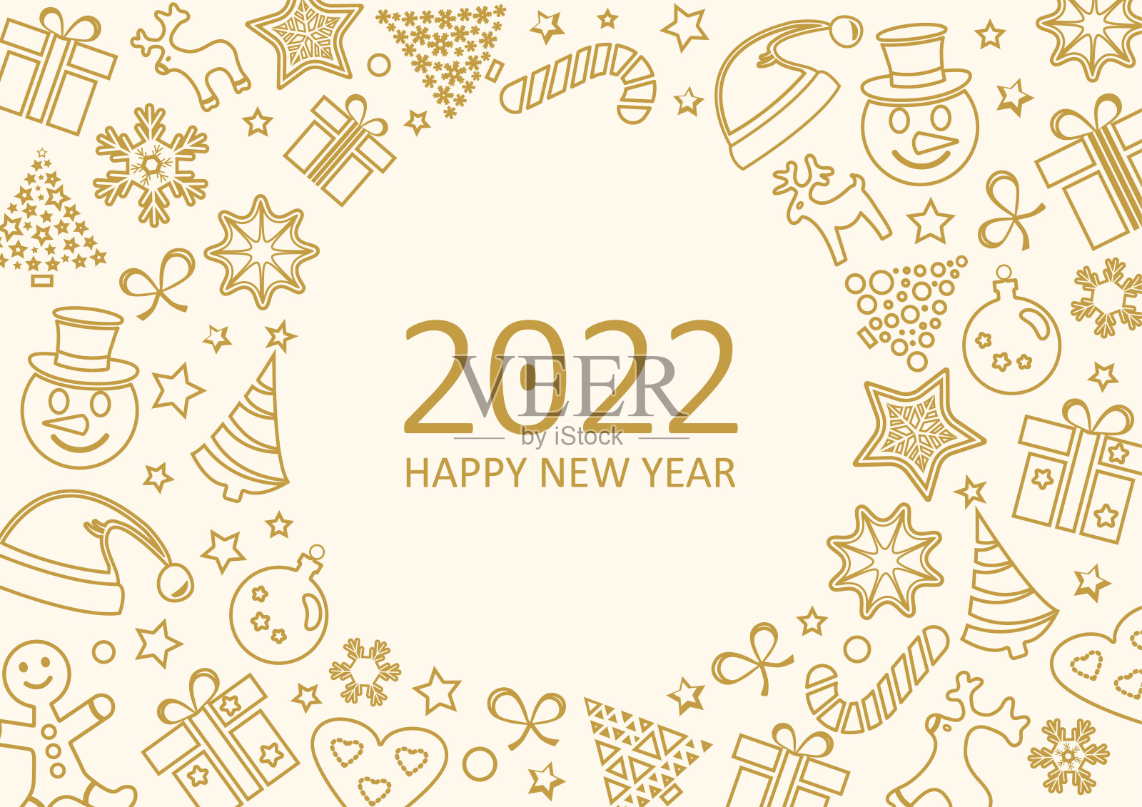 2022年新年快乐，圣诞贺卡，节日背景，金旗。向量插画图片素材