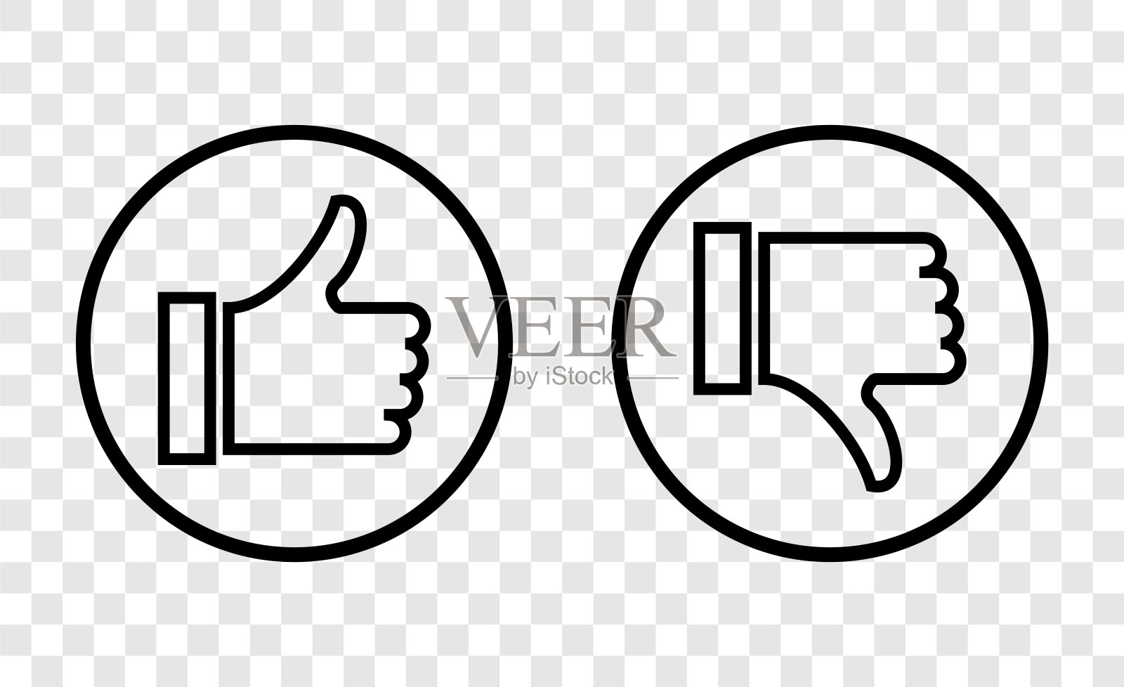 大拇指向上，大拇指向下。社交媒体。喜欢和不喜欢的。在透明背景上隔离插画图片素材