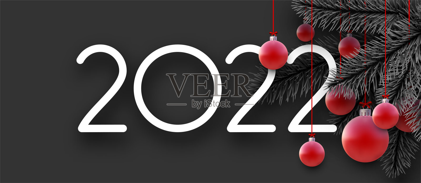 2022标志与美丽的红色圣诞球。插画图片素材