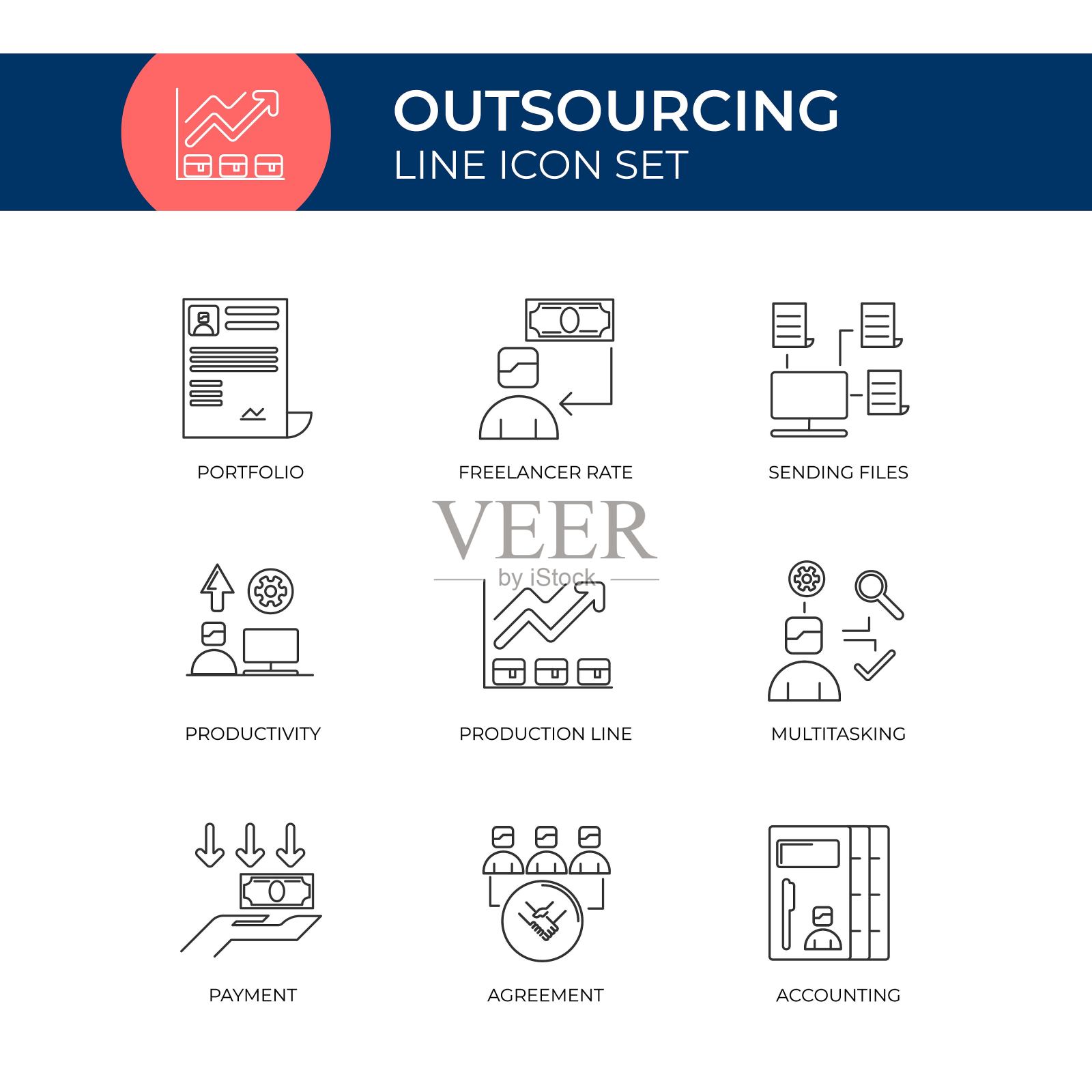 外包线图标包矢量模板。可定制的中风。独特的设计模板图标素材