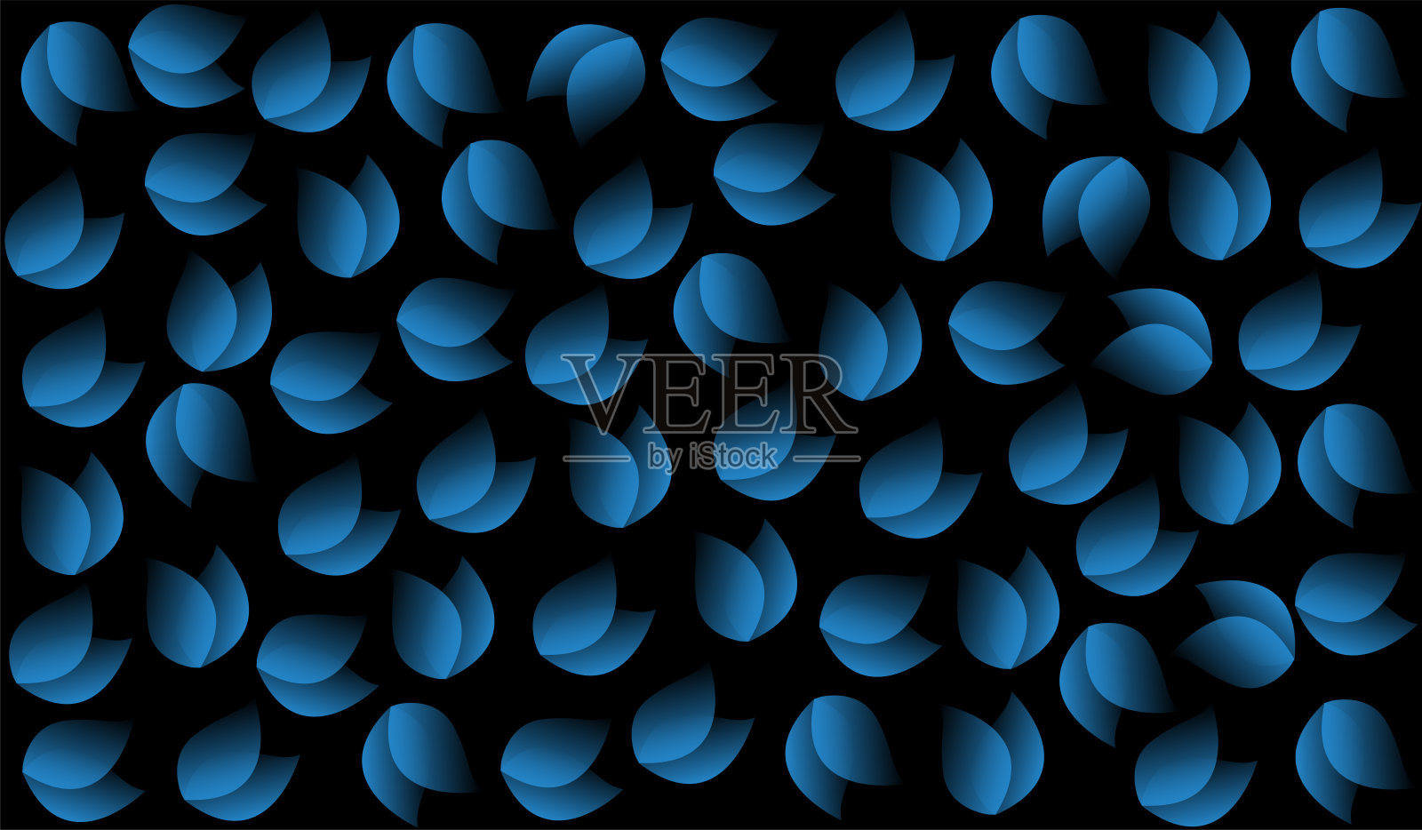 蓝色抽象背景与叶子图案，蓝色插图3D感觉背景，蓝色和黑色背景。插画图片素材