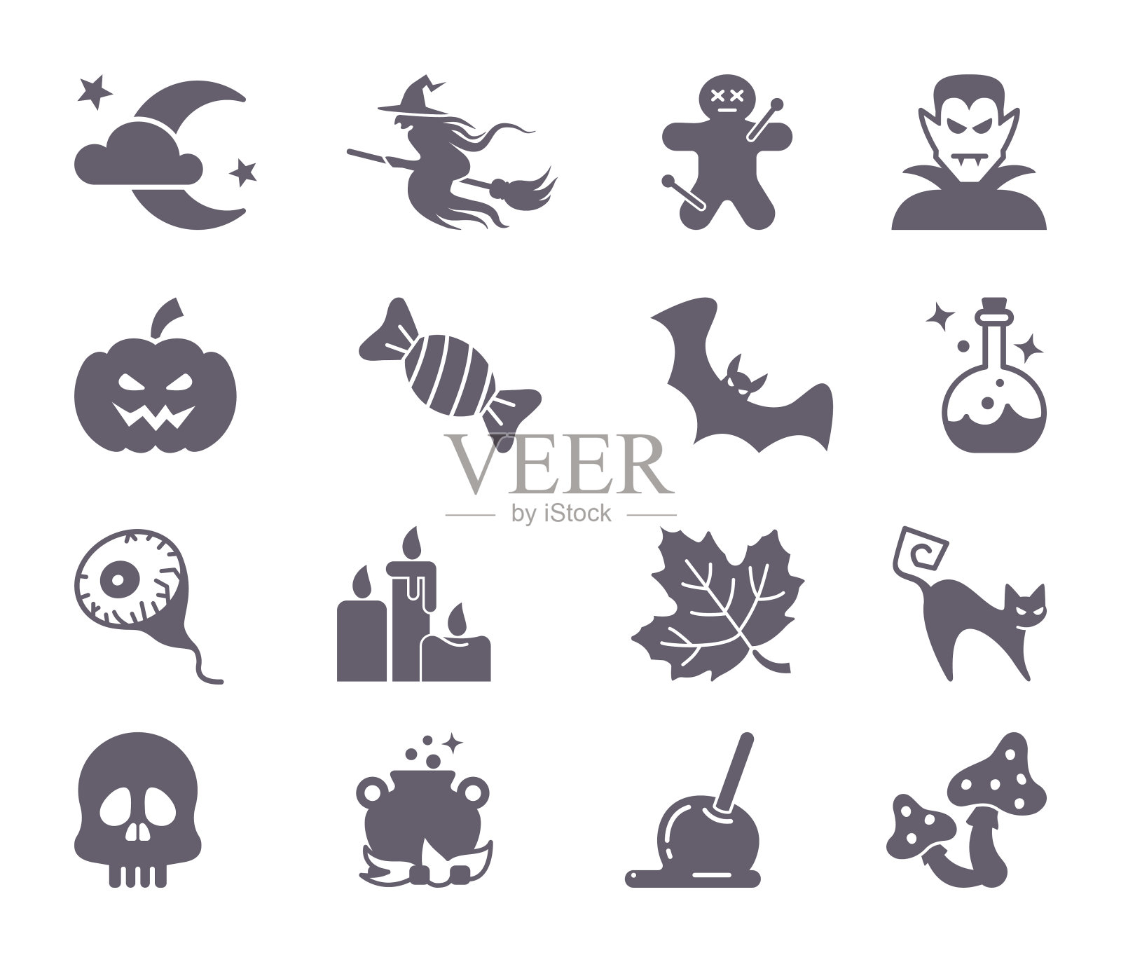 带有传统万圣节符号的平面图标。矢量图标图标素材