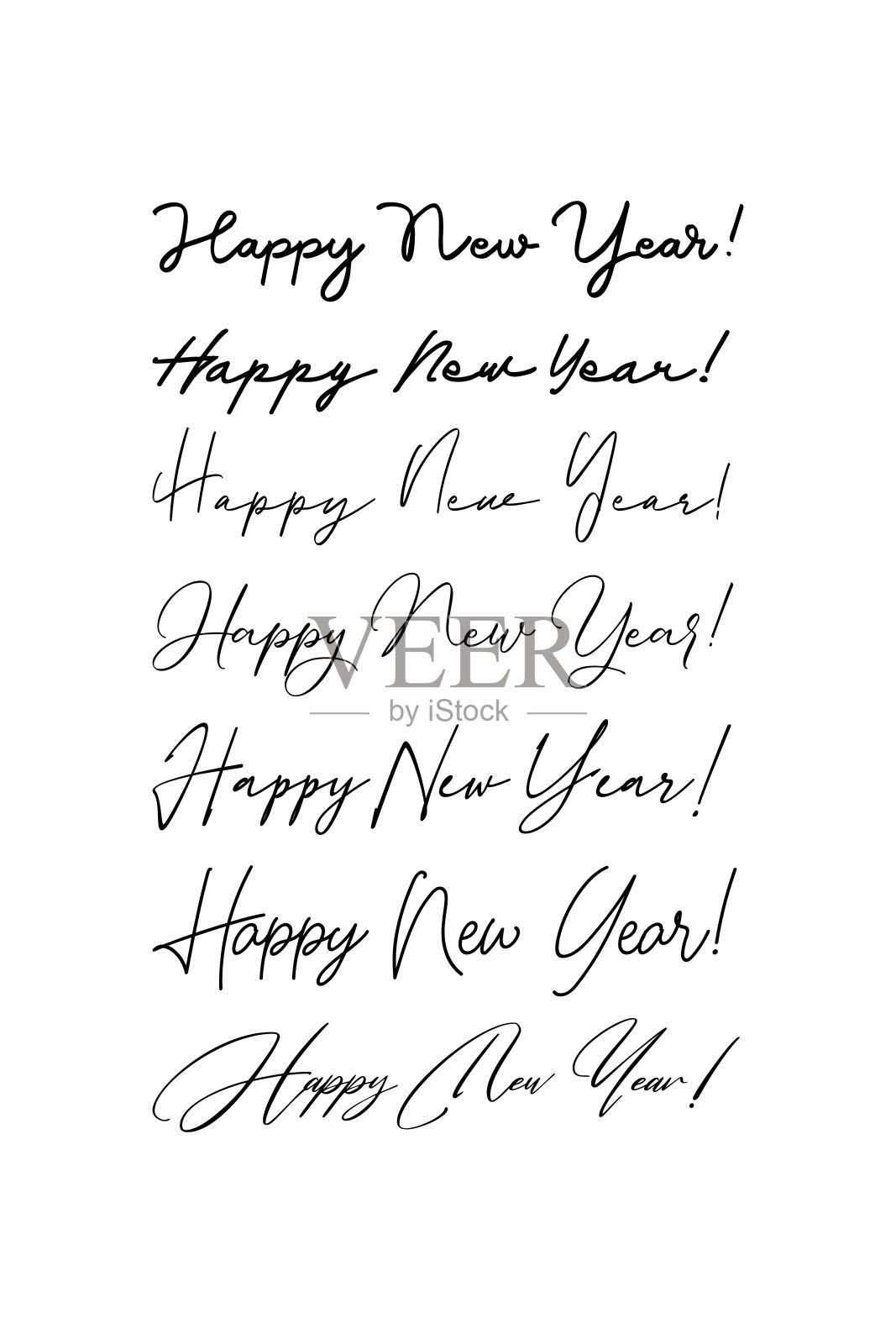 手写贺词“新年快乐”。矢量字体设计元素图片