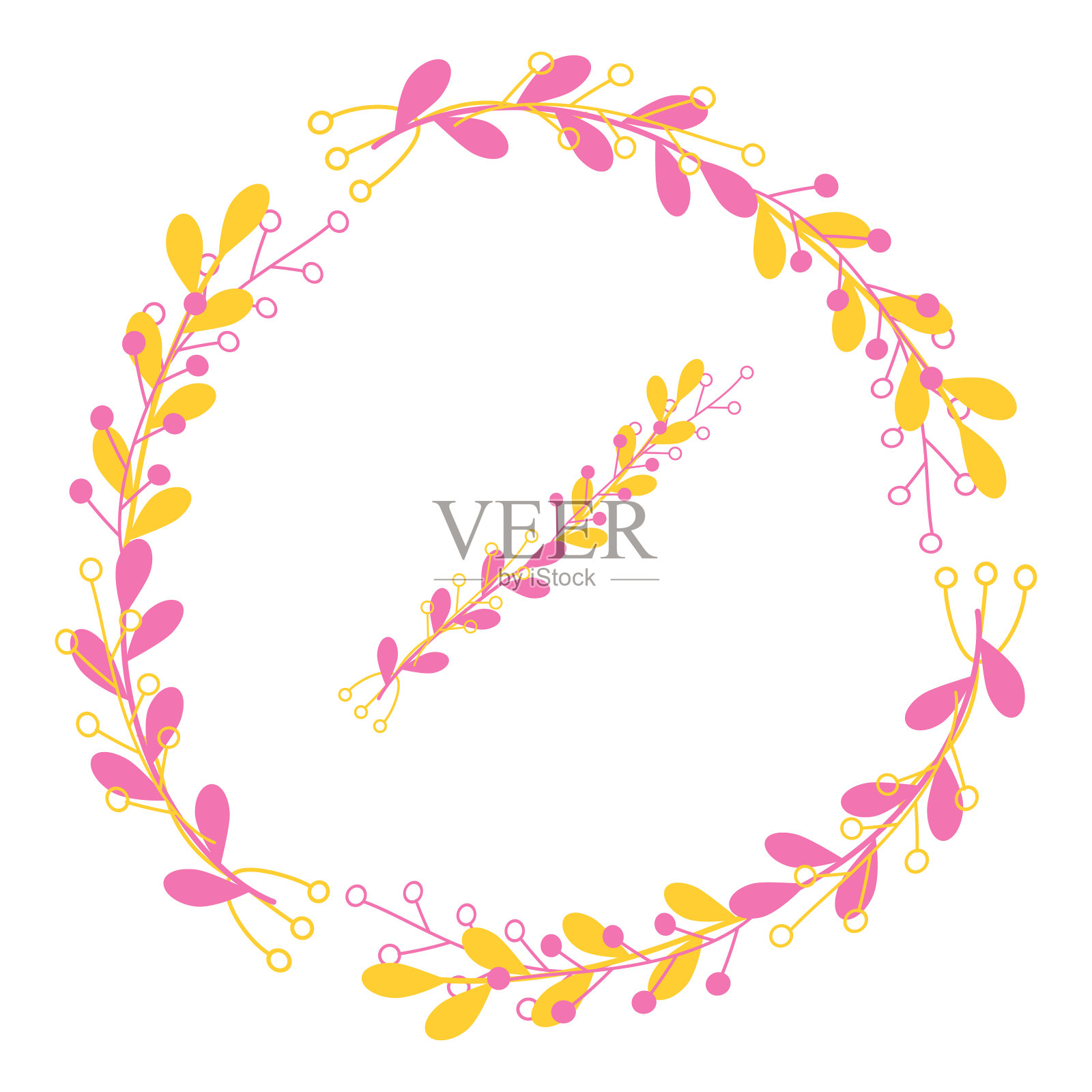 向量隔离插图。白色背景上粉红色黄色圆形花框。设计元素的婚礼卡片，印刷，贺卡插画图片素材