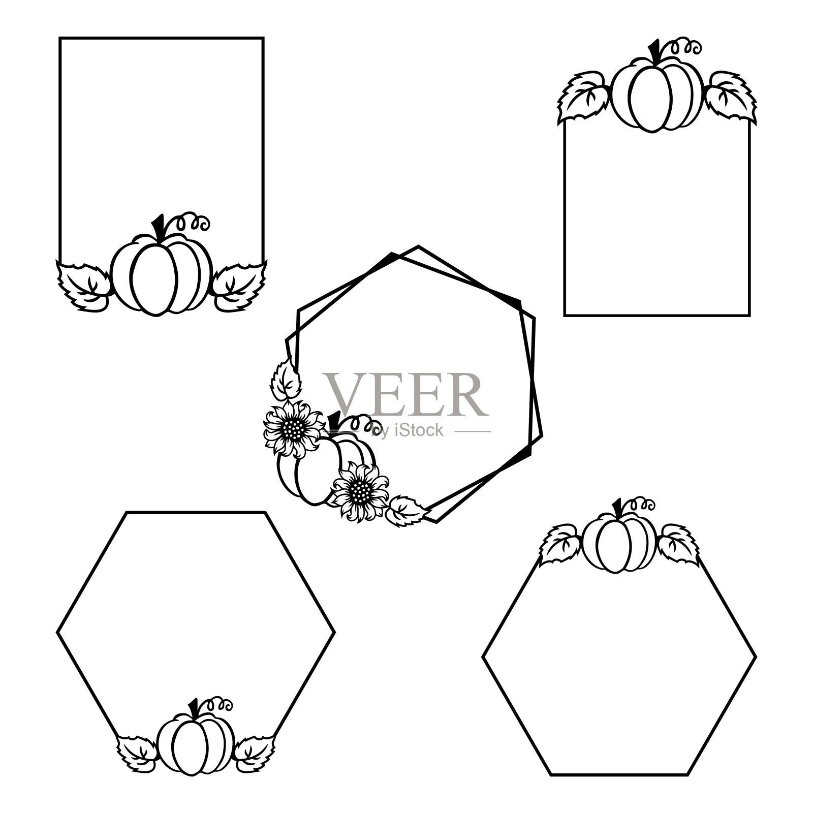 南瓜的框架设置在白色背景上。矢量插图。插画图片素材