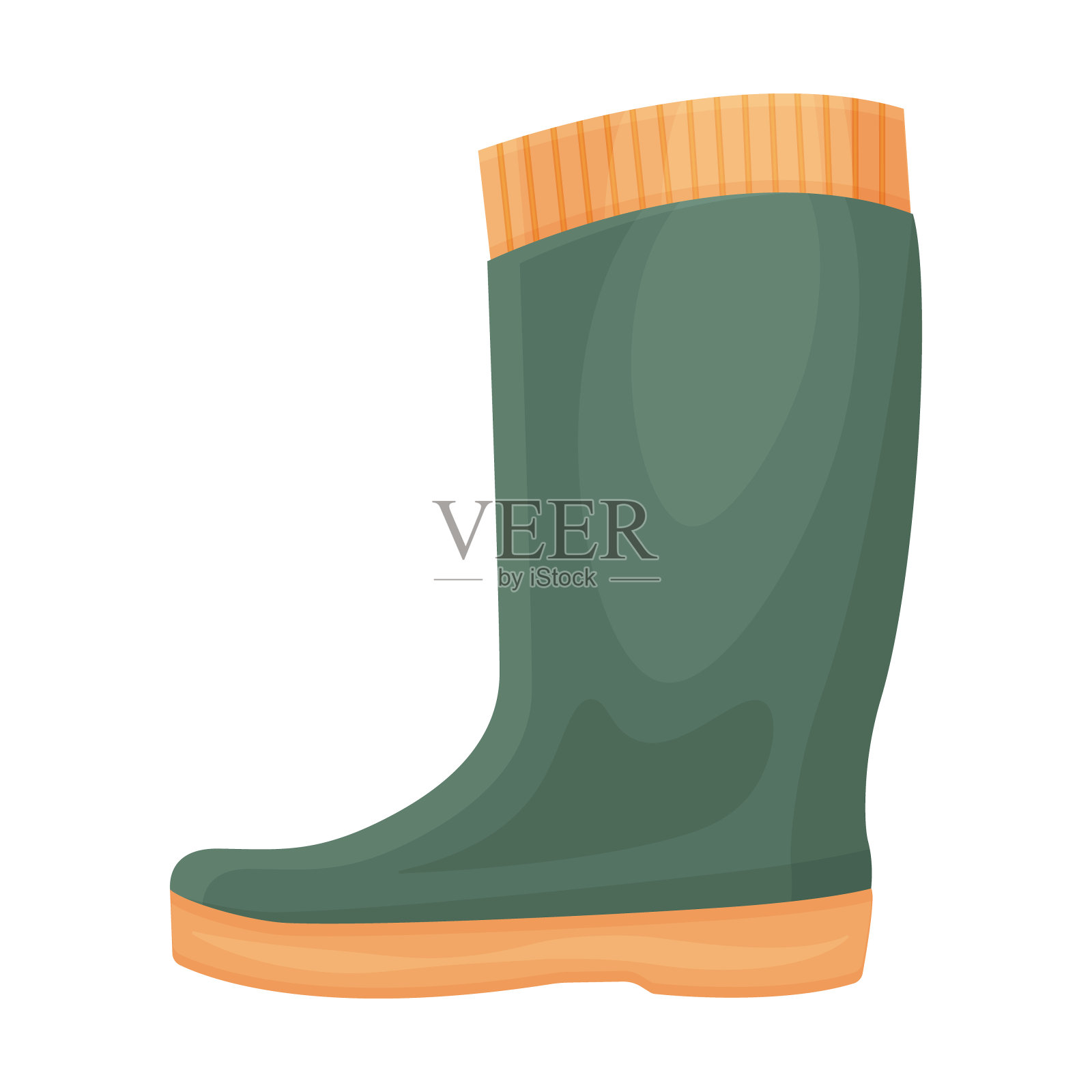 一只绿色的橡胶靴。寒冷天气行走用硅胶靴。防止潮湿和灰尘的鞋子。矢量插图孤立在一个白色的背景设计元素图片