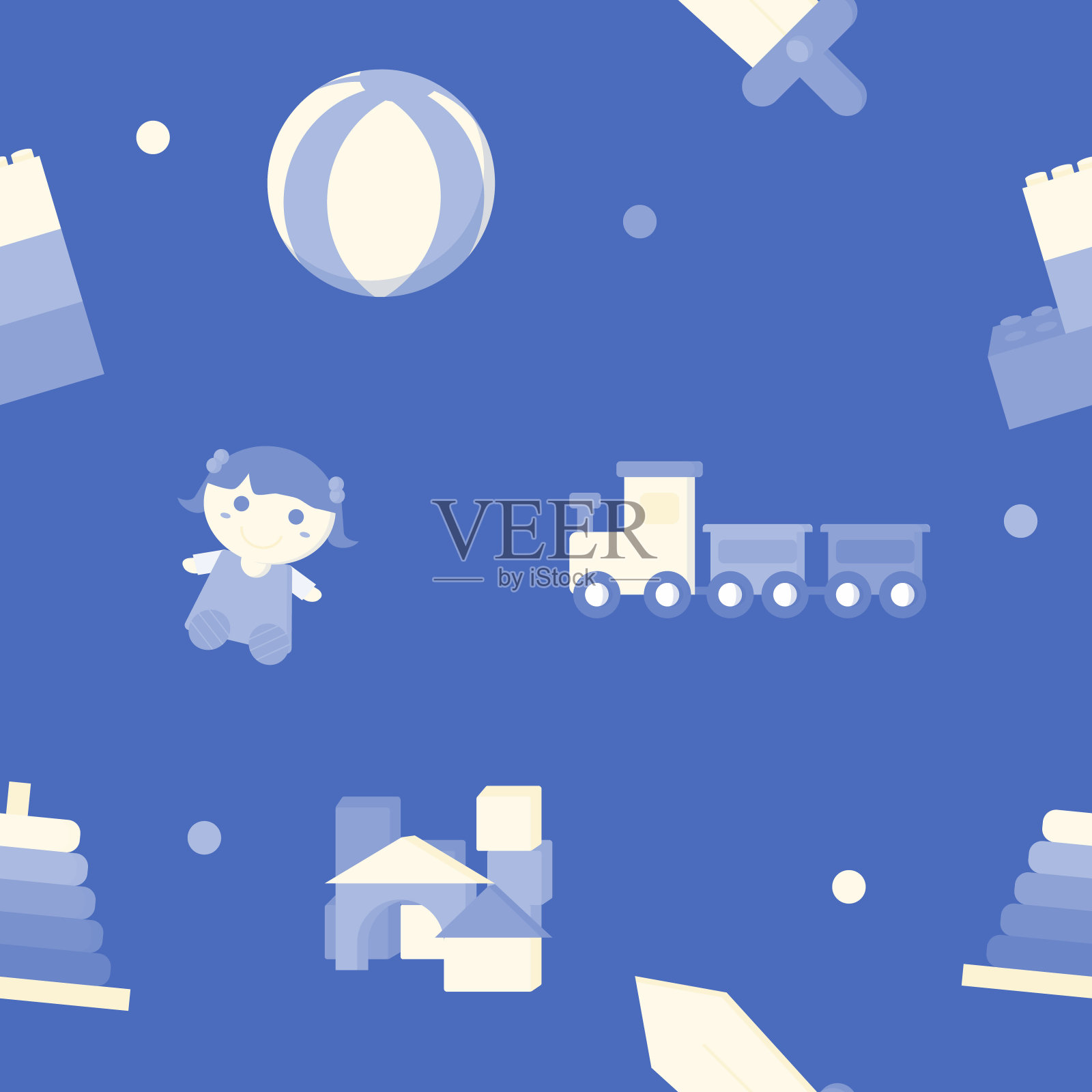 蓝白可爱玩具面料无缝可爱图案插画图片素材