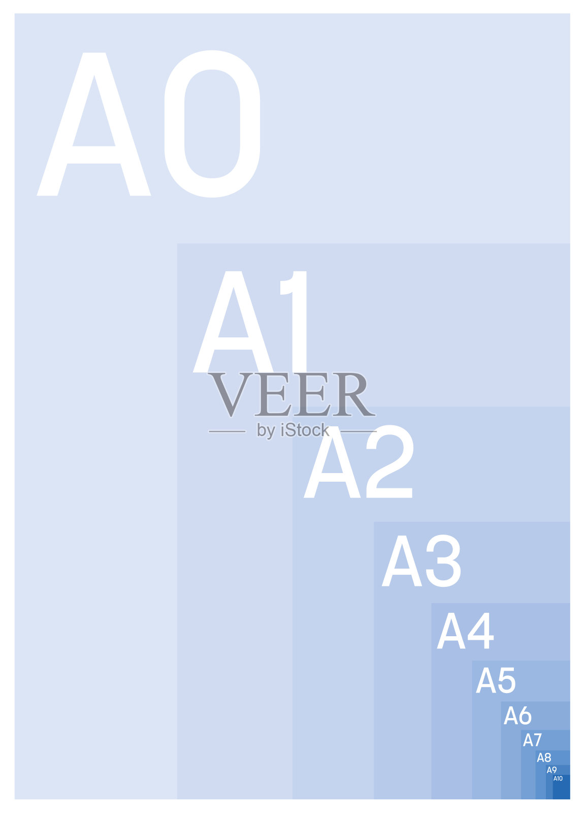 A系列带标签的纸张尺寸。简单平面矢量图插画图片素材