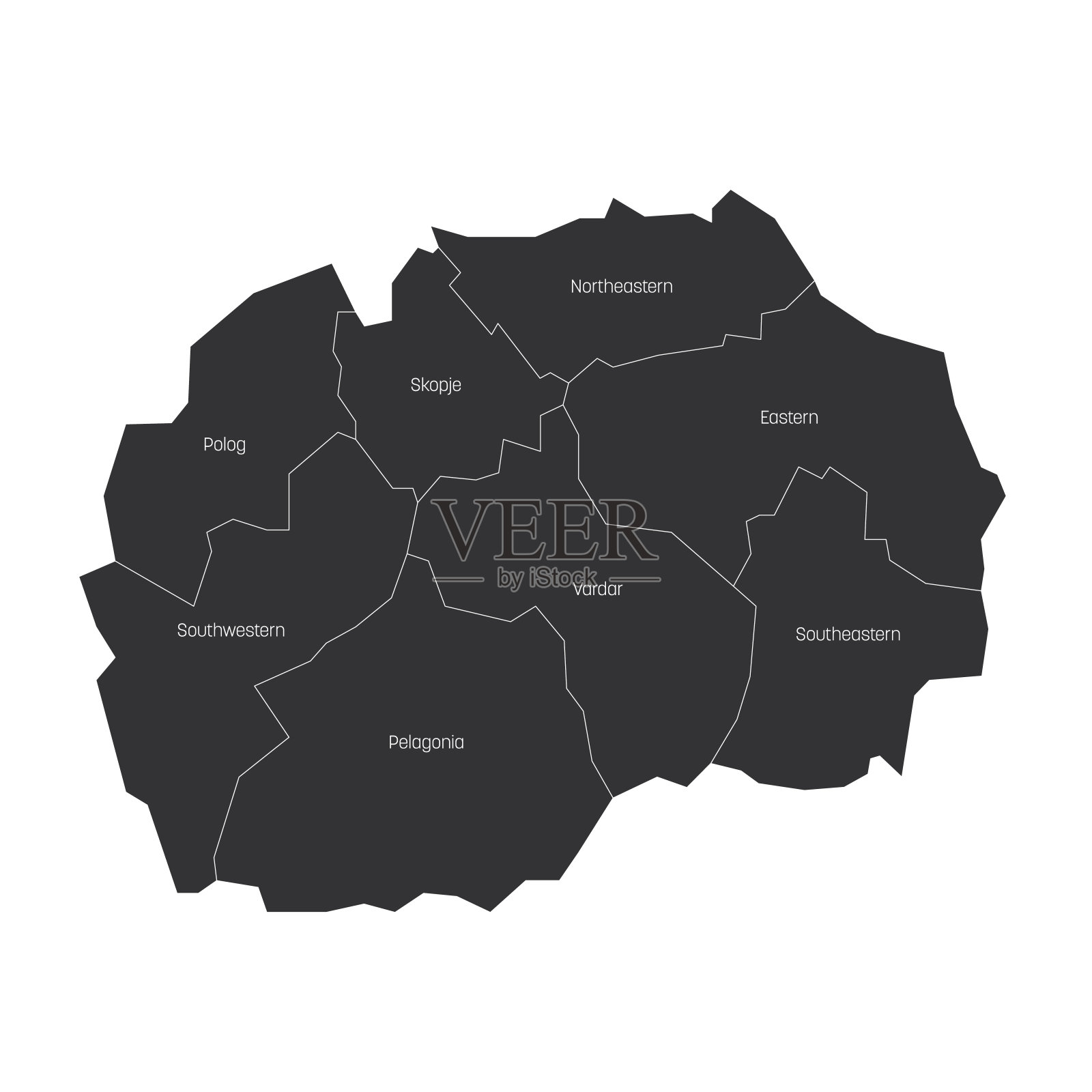 马其顿北部统计区域。区域国家行政区划图。色彩斑斓的矢量图插画图片素材