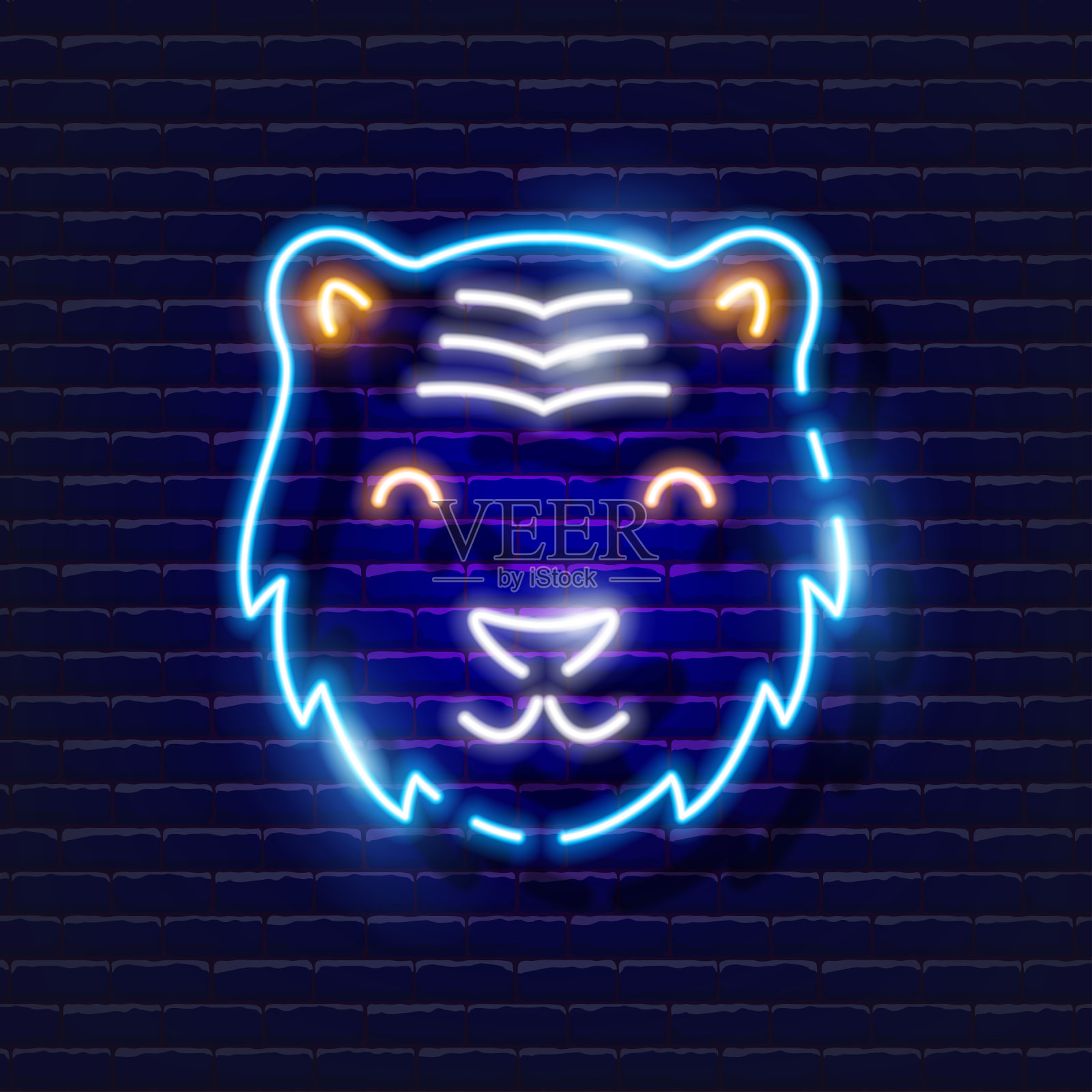 新年水虎霓虹招牌。老虎图标。新年和圣诞节的概念。矢量插图设计。插画图片素材