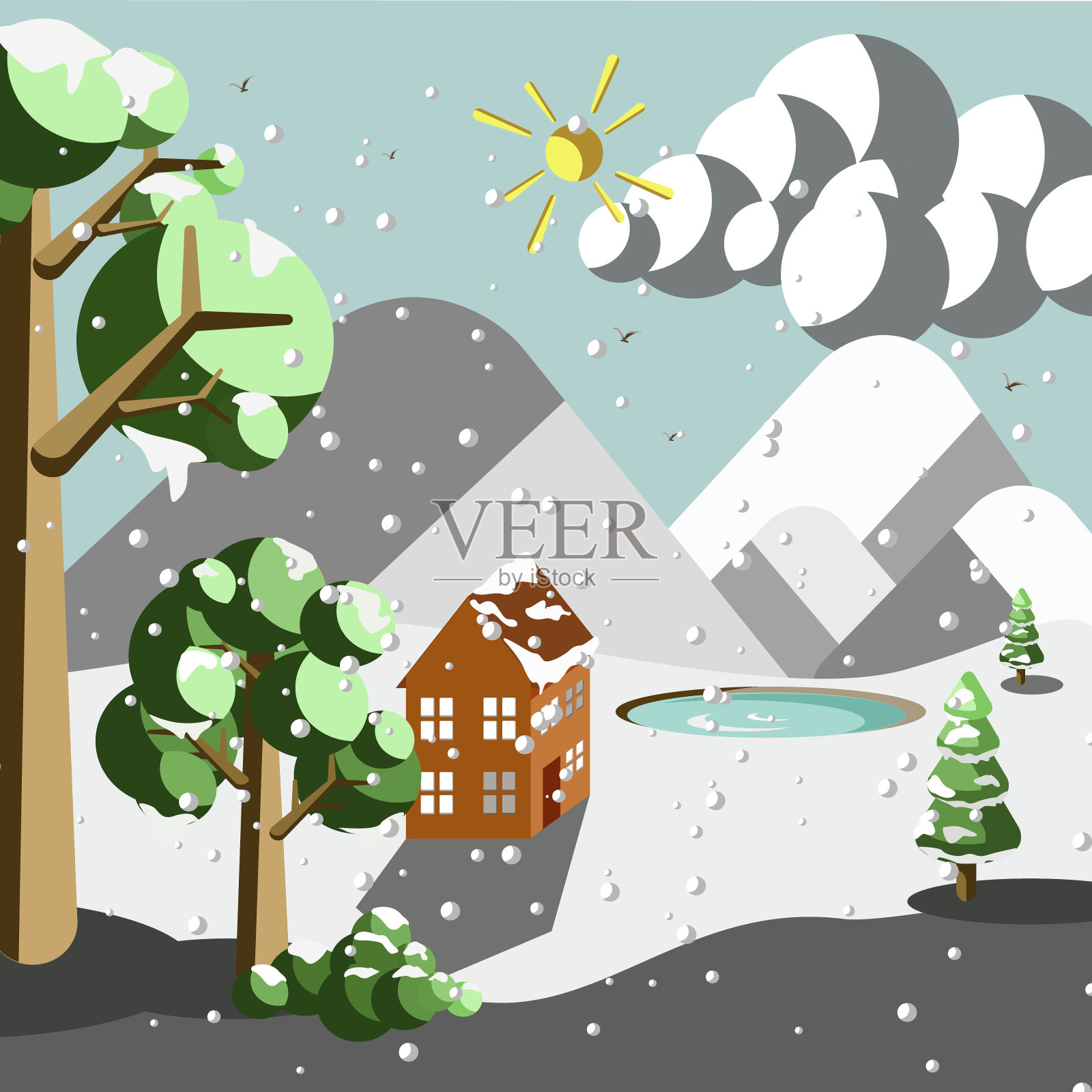 地球插图与冬季自然景观插画图片素材