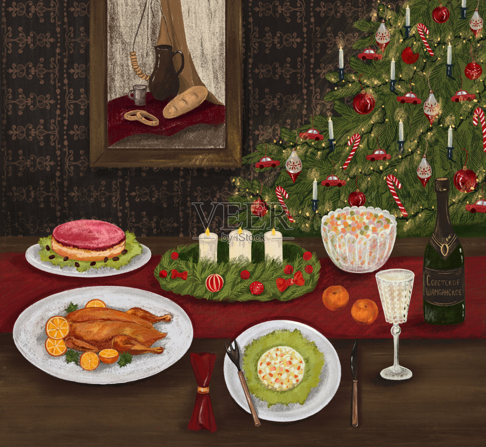 一个年轻的女孩躺在床上看书插画图片素材