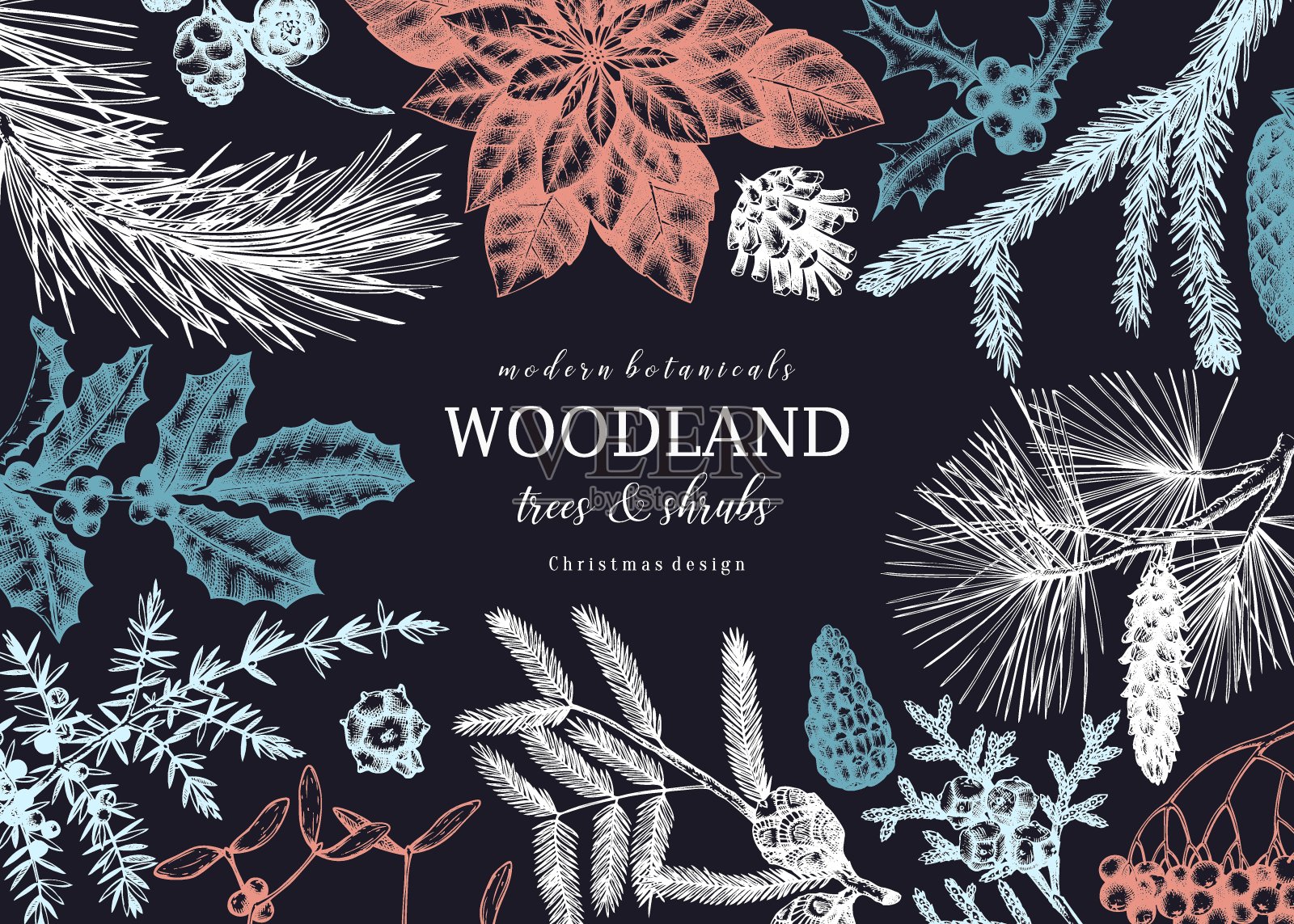 黑板上的圣诞框架设计插画图片素材