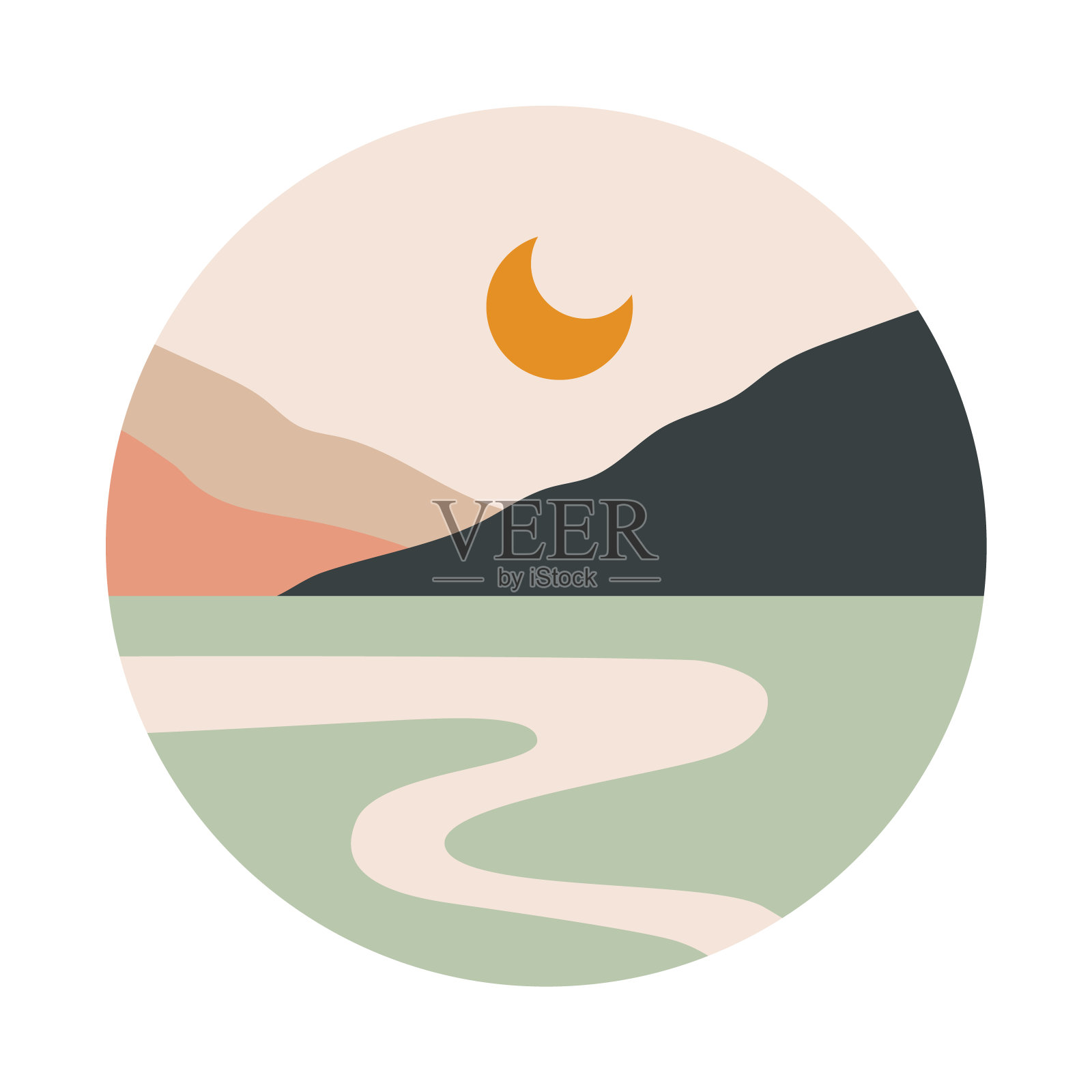 抽象的山地景观。社交媒体最小的亮点封面，时尚的当代自然艺术。矢量图插画图片素材