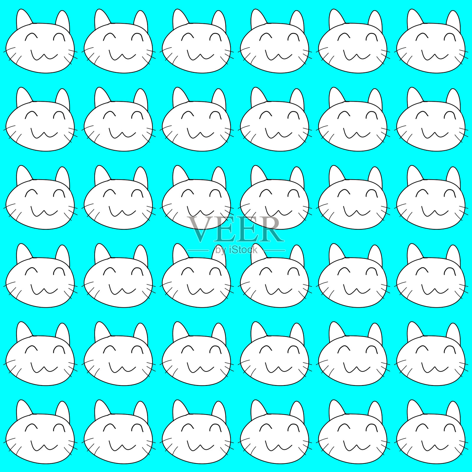 容易猫脸绘制无缝模式在白色背景为墙纸打印，背景为纺织品和织物背景为墙纸打印，背景为纺织品和织物插画图片素材