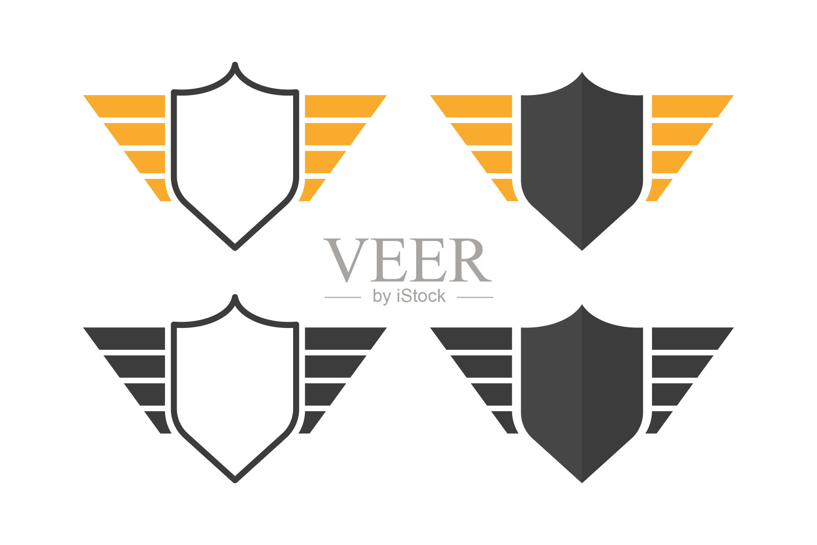 长着翅膀的盾牌。平面设计中的矢量插图插画图片素材