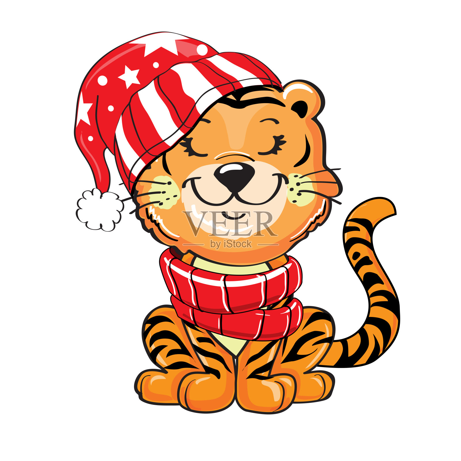 可爱的卡通小老虎。矢量插图孤立。t恤的设计。概念圣诞节，中国新年，象征2022年。新年卡设计元素图片