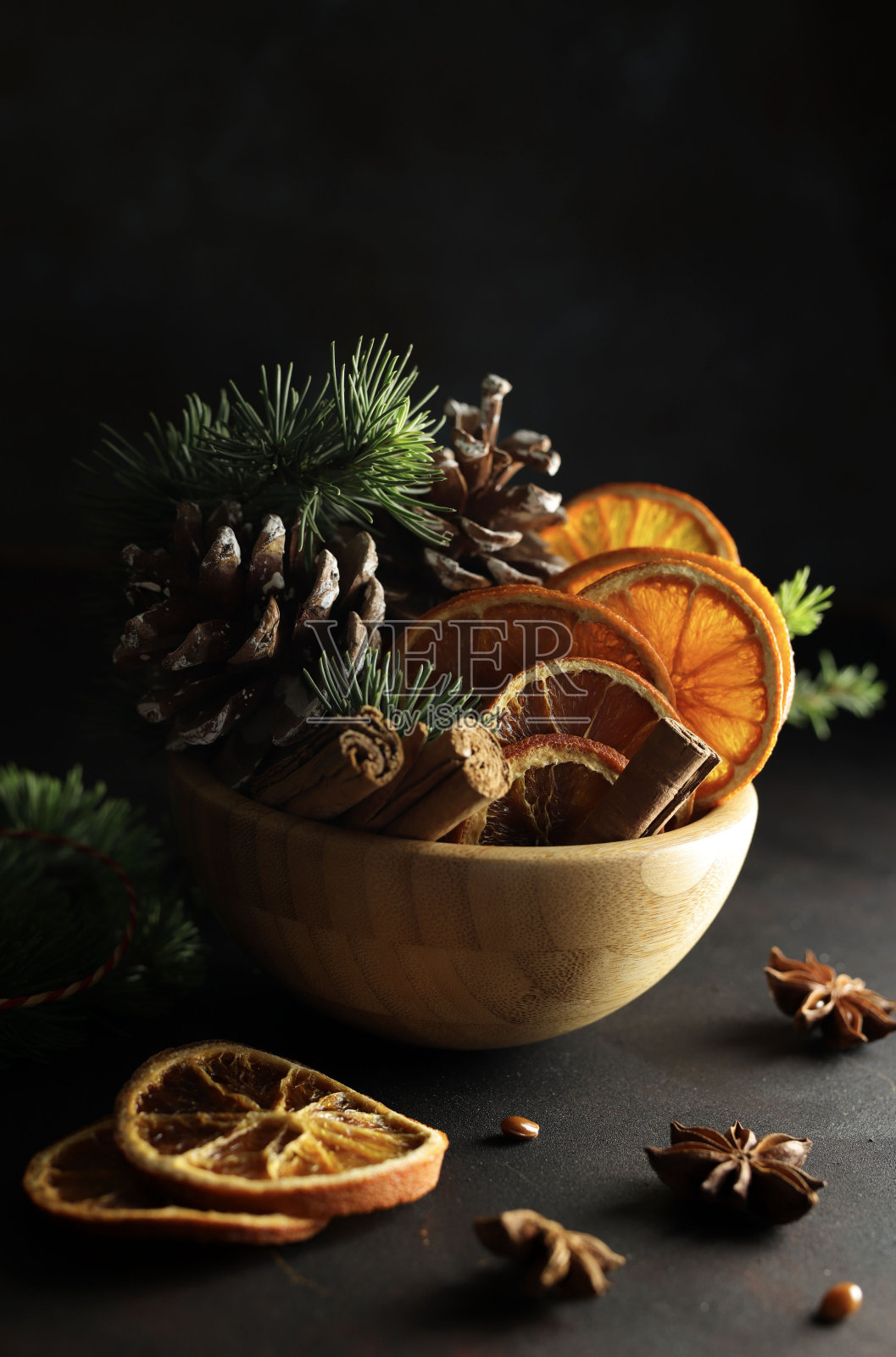 干橙片。圣诞节和节假日。照片摄影图片