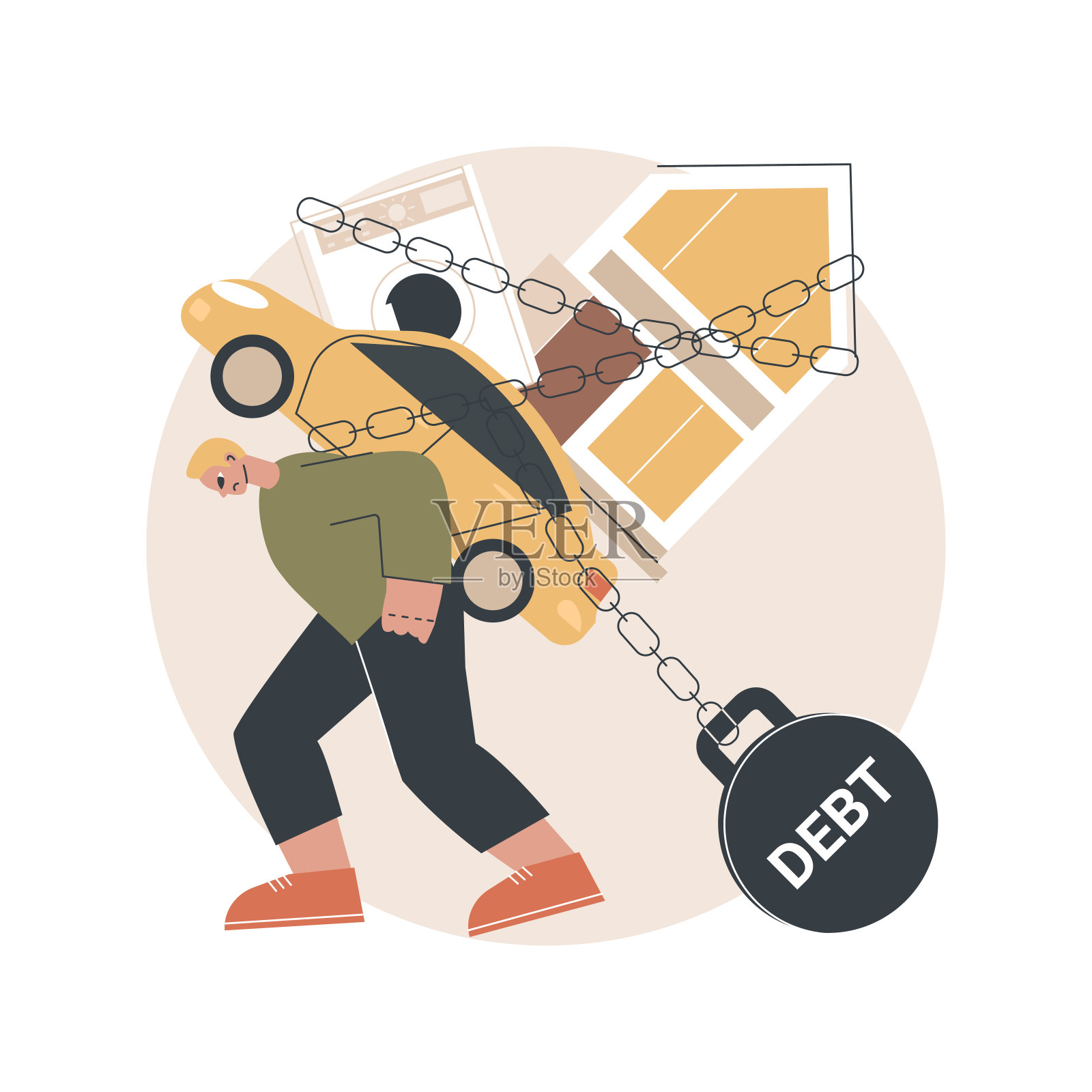 债务负担抽象概念矢量说明。插画图片素材
