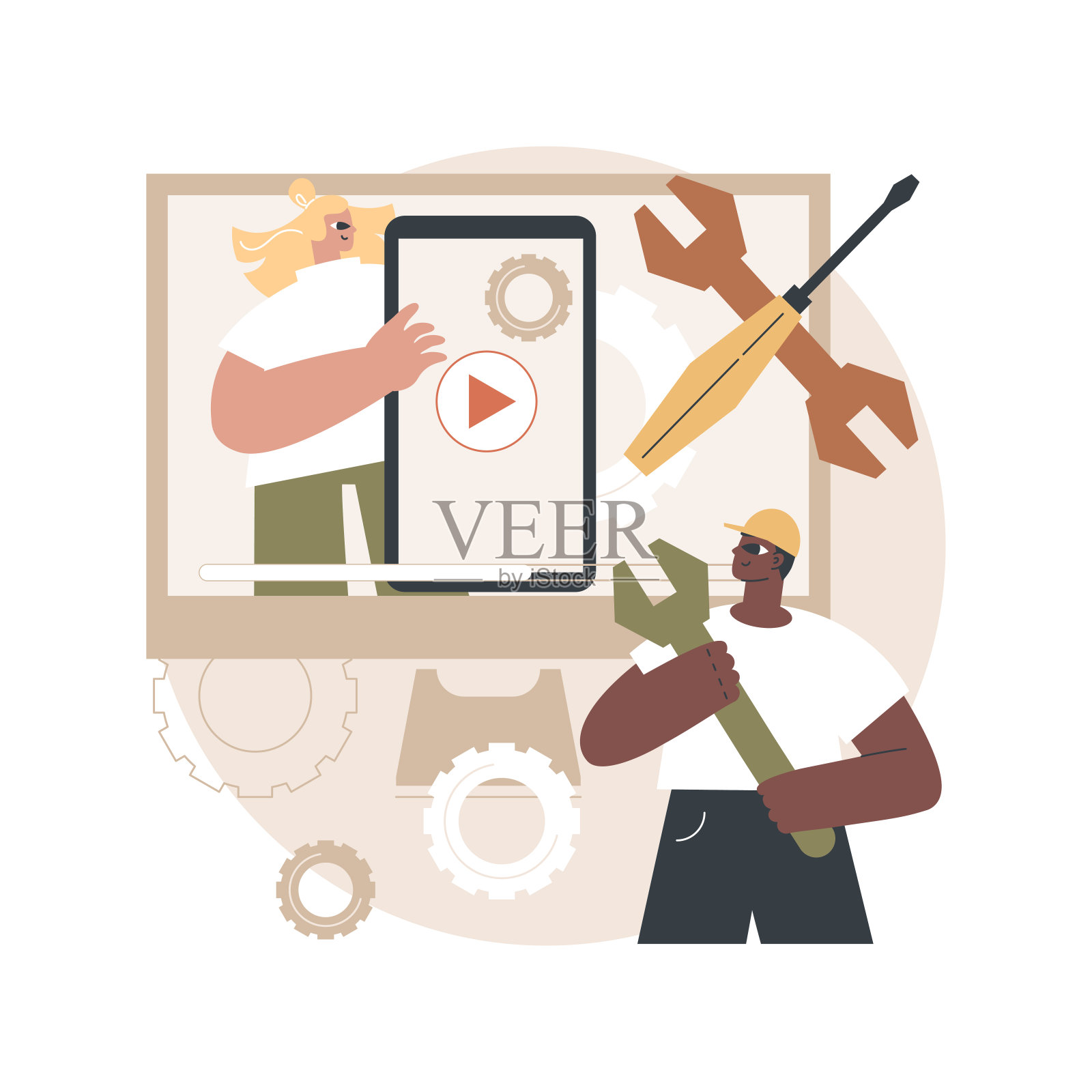 技术回顾抽象概念矢量图。插画图片素材