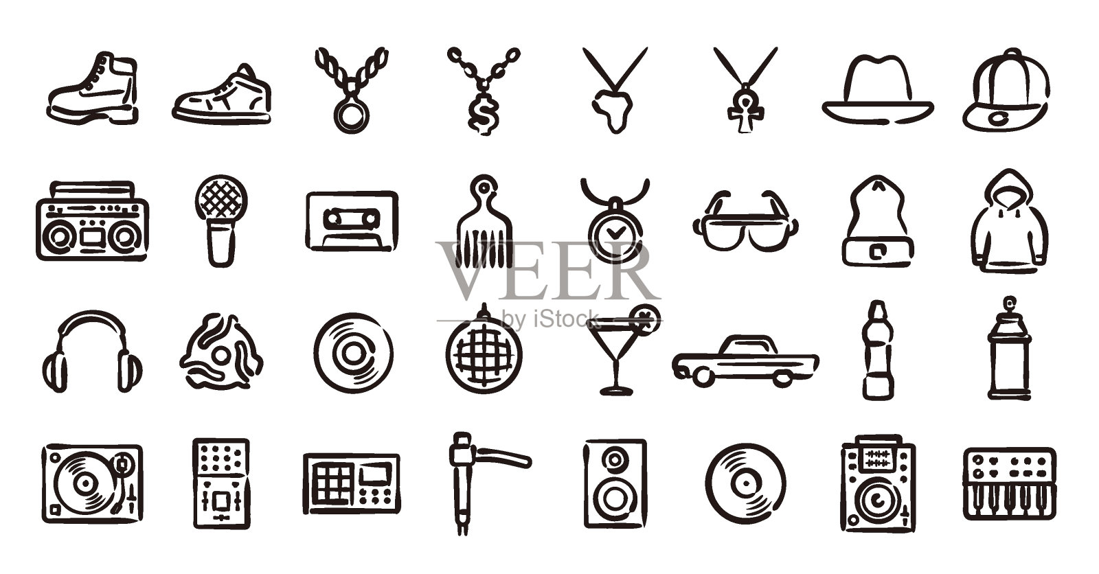 嘻哈图标套装(手绘版本)插画图片素材