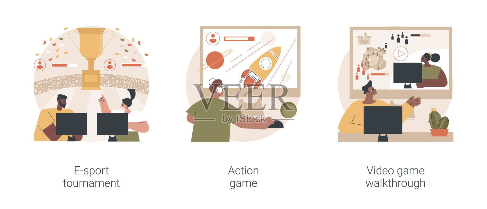 流行的电脑游戏抽象概念矢量插图。插画图片素材