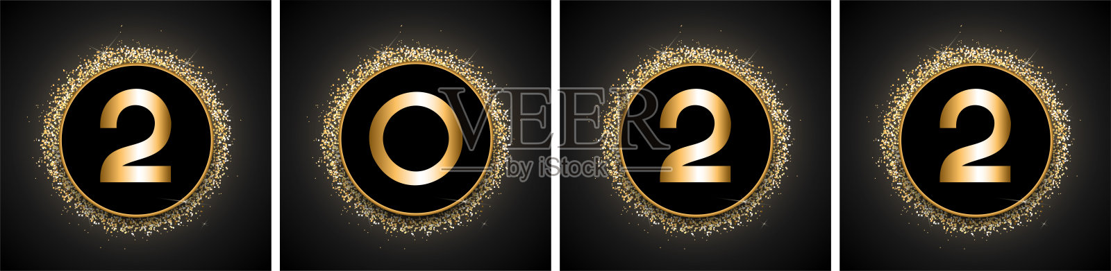 向量。2022年新年快乐标志文字设计与金色闪光。设计模板与2022印刷标志。2022年新年快乐符号集。背景的品牌，旗帜，封面，明信片。插画图片素材