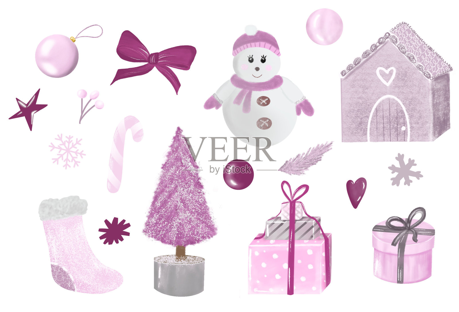 为卡片，邀请，装饰和设计的圣诞节剪贴画的收集。插画图片素材