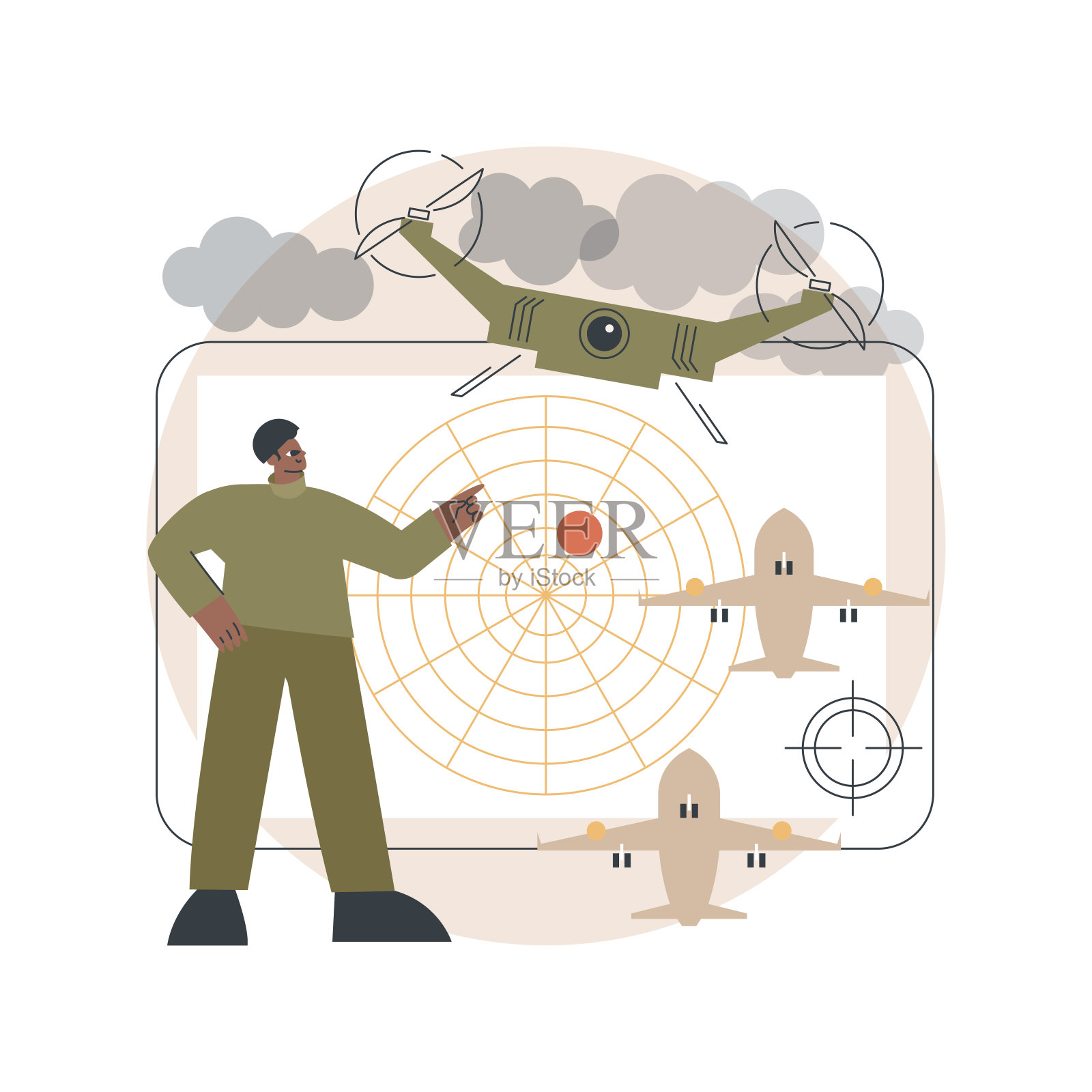 军用无人机抽象概念矢量插图。插画图片素材