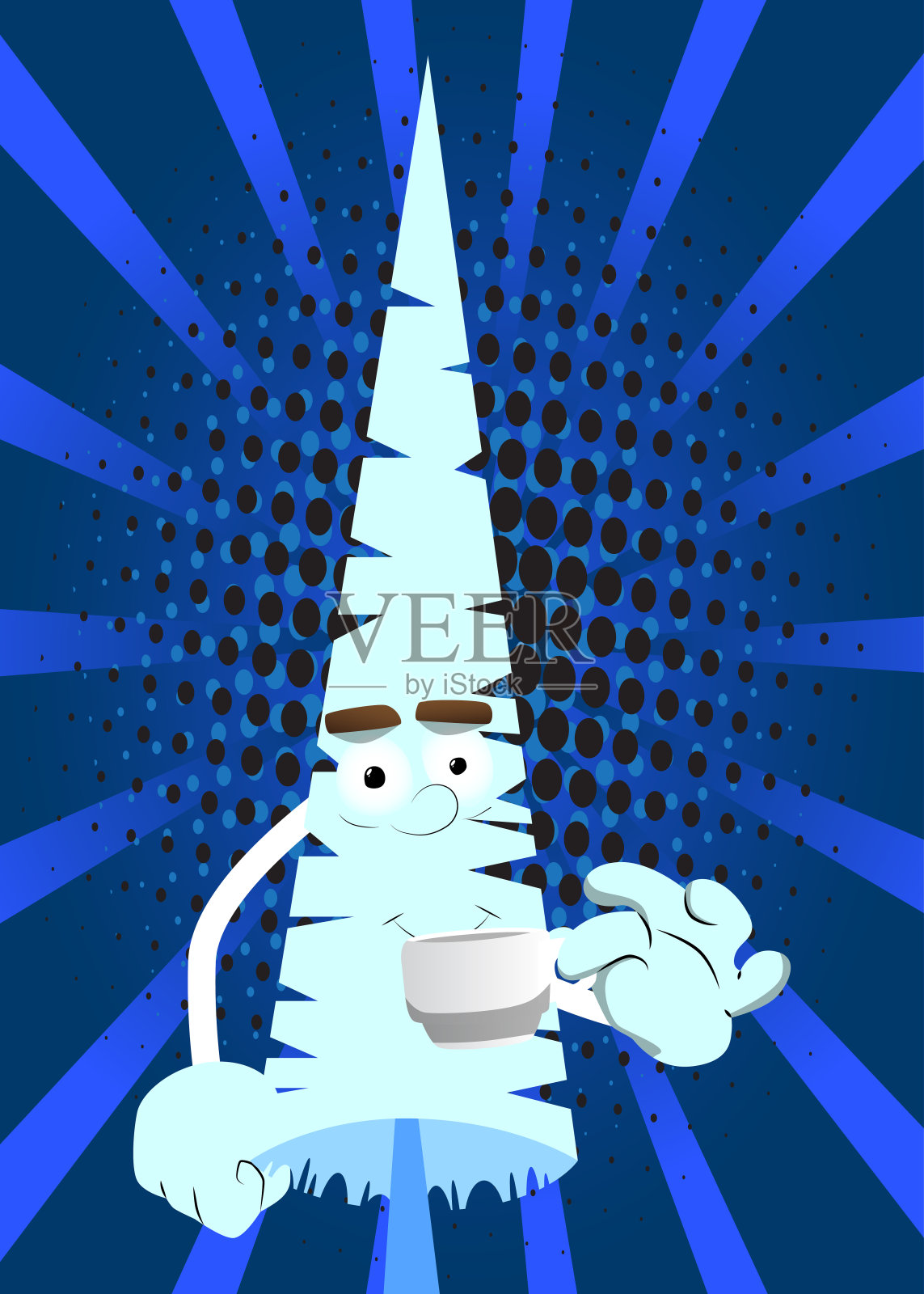 冬天的松树喝着咖啡。可爱的林木。插画图片素材