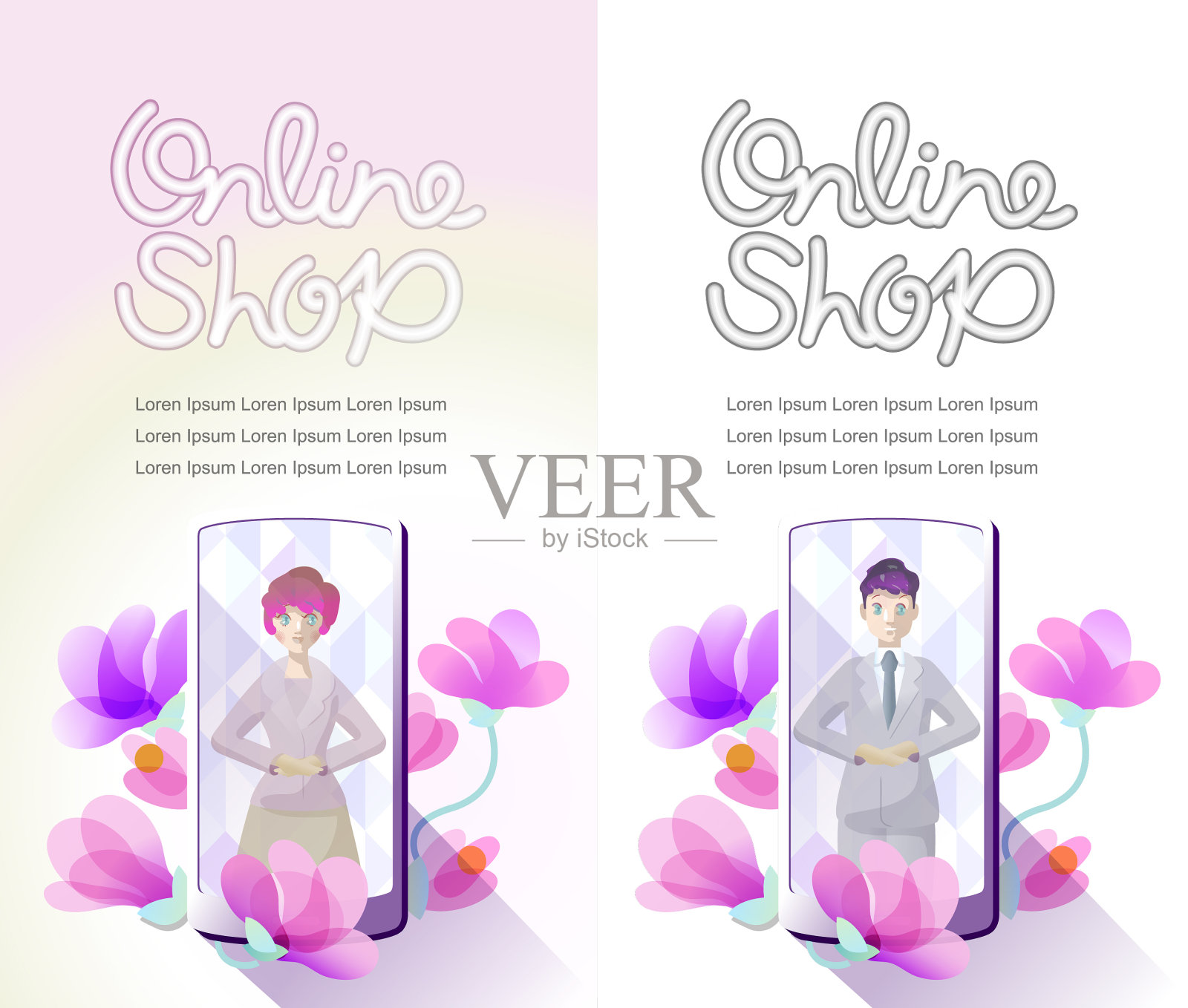 网上商店屏幕和手机店员设计模板素材