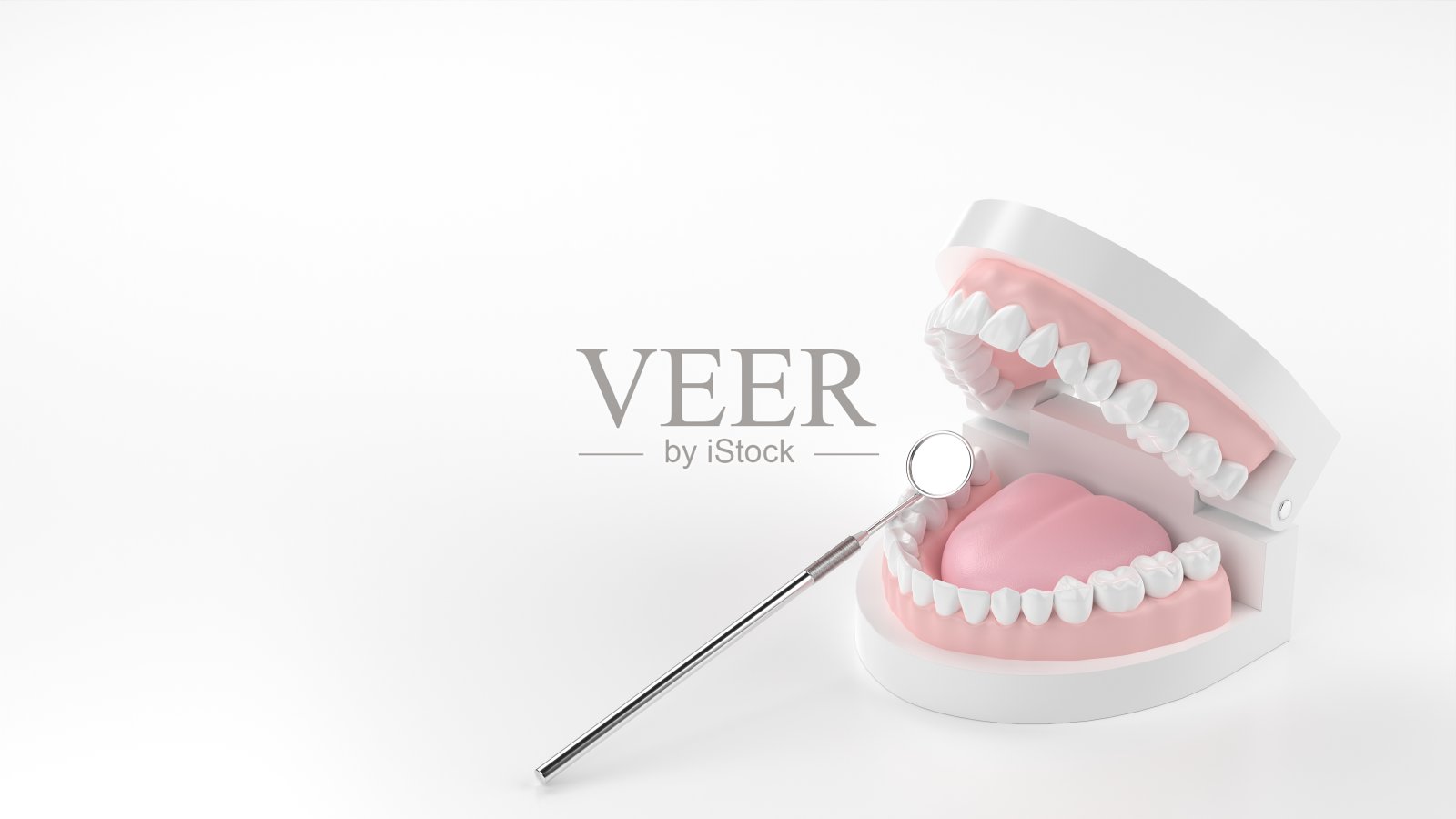 牙齿模型和牙镜的三维绘制照片摄影图片