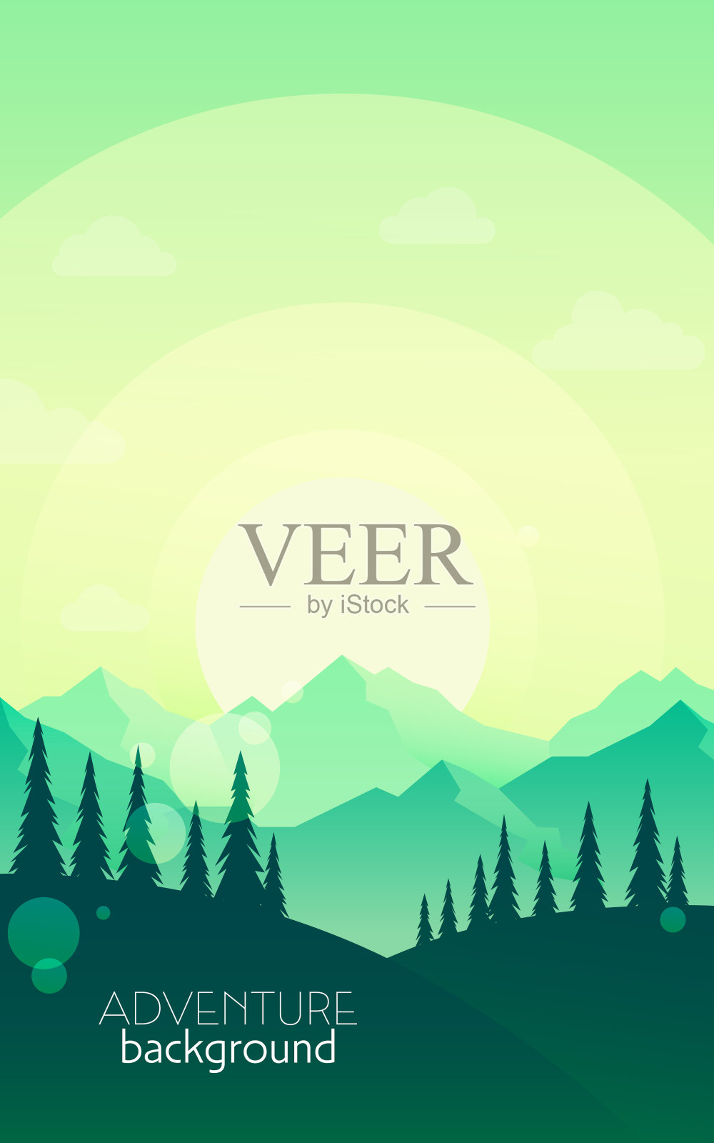 发现、探索、冒险。山区森林。晚上,天,日落。矢量多边形的风景。平坦的插图。极简风格的图形设计传单，横幅，背景，优惠券，代金券插画图片素材