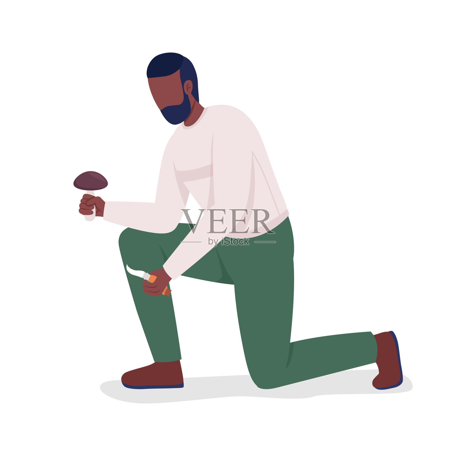 男子采摘蘑菇半平色矢量字符插画图片素材