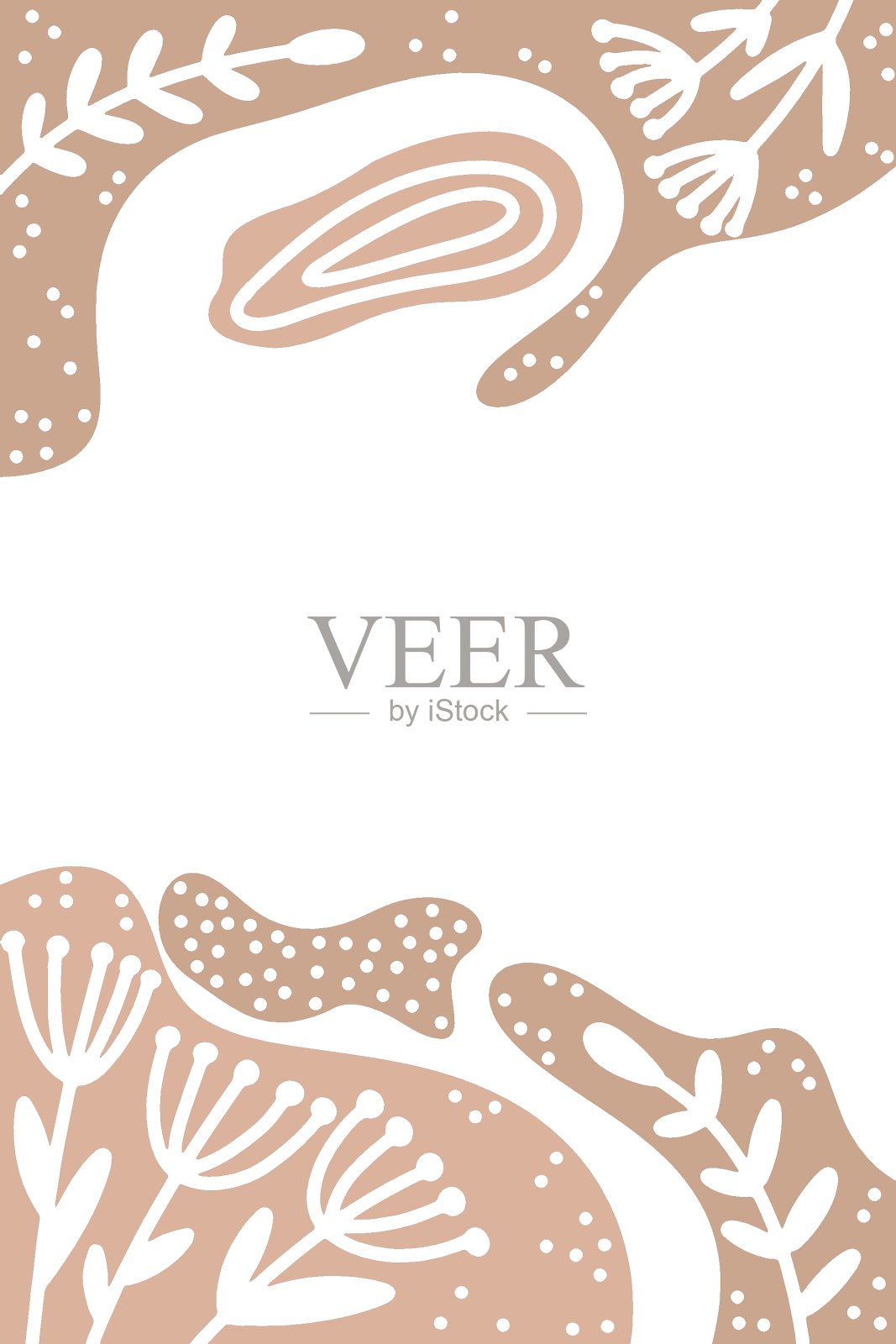 背景与抽象手绘植物元素和染色点条纹波。新潮的封面模板垂直格式插画图片素材