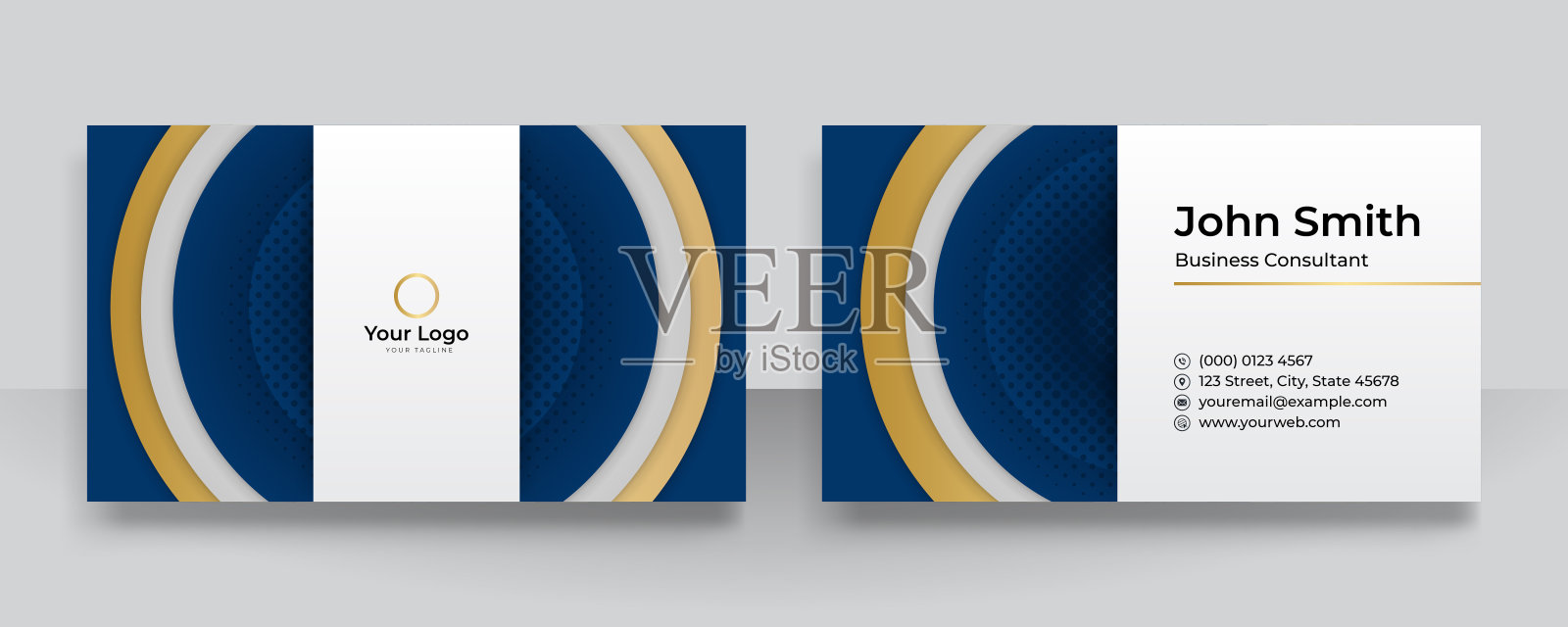 现代名片-创意和干净的名片模板。豪华名片设计模板。优雅的深色背景与抽象的金色闪亮线条。矢量图插画图片素材