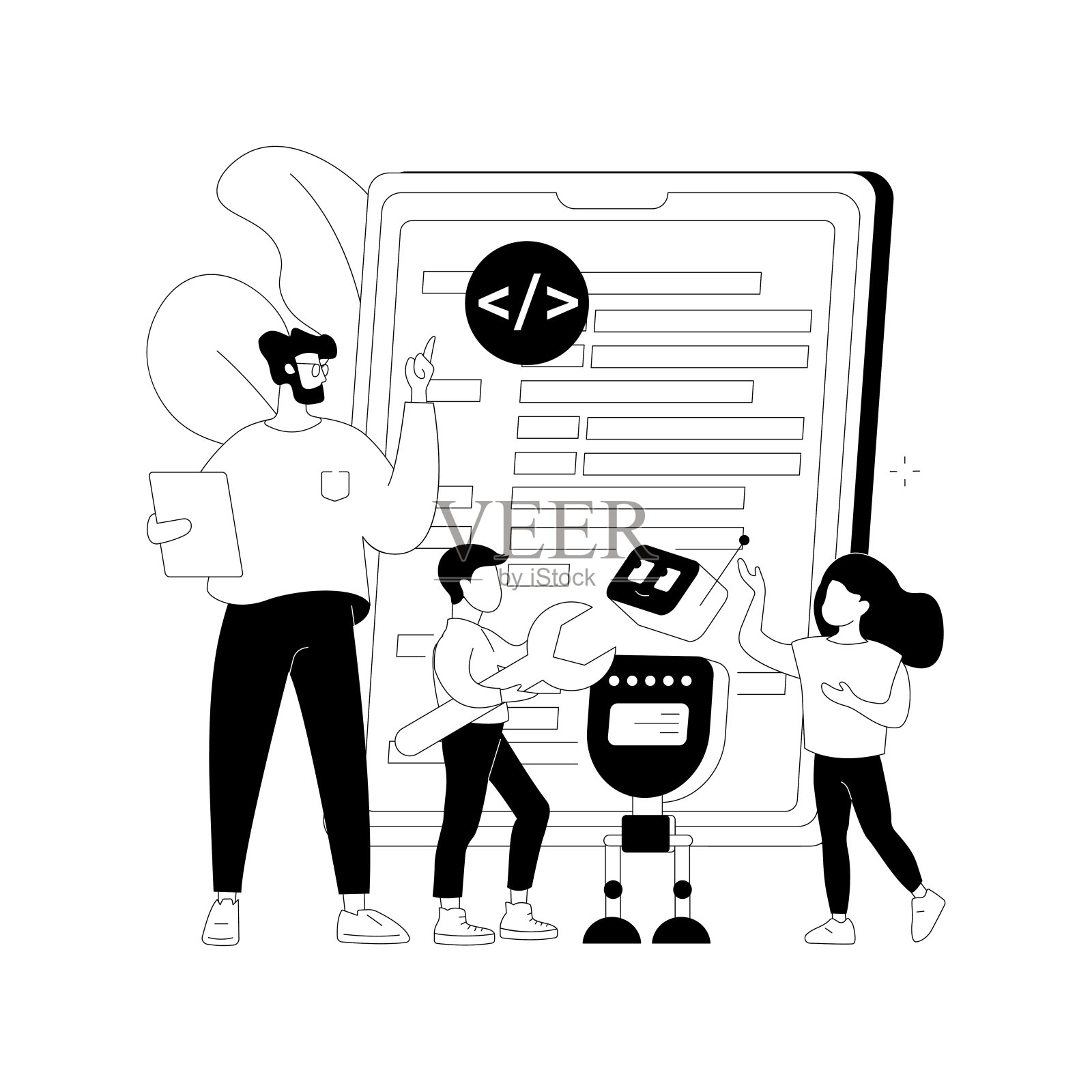 计算机编程营抽象概念矢量插图。插画图片素材