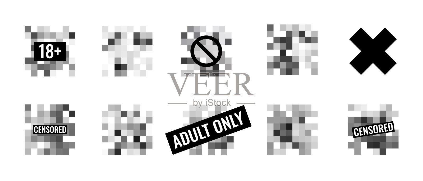 截尾像素符号平面风格设计矢量插图概念集孤立在白色背景上。插画图片素材