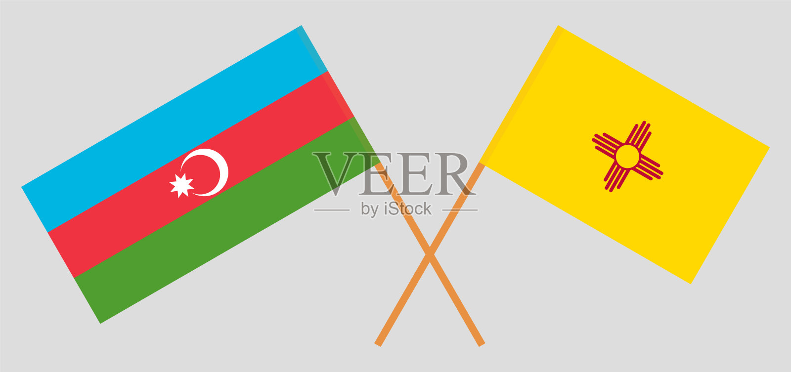 阿塞拜疆和新墨西哥州的国旗交叉。官方色彩。正确的比例设计元素图片