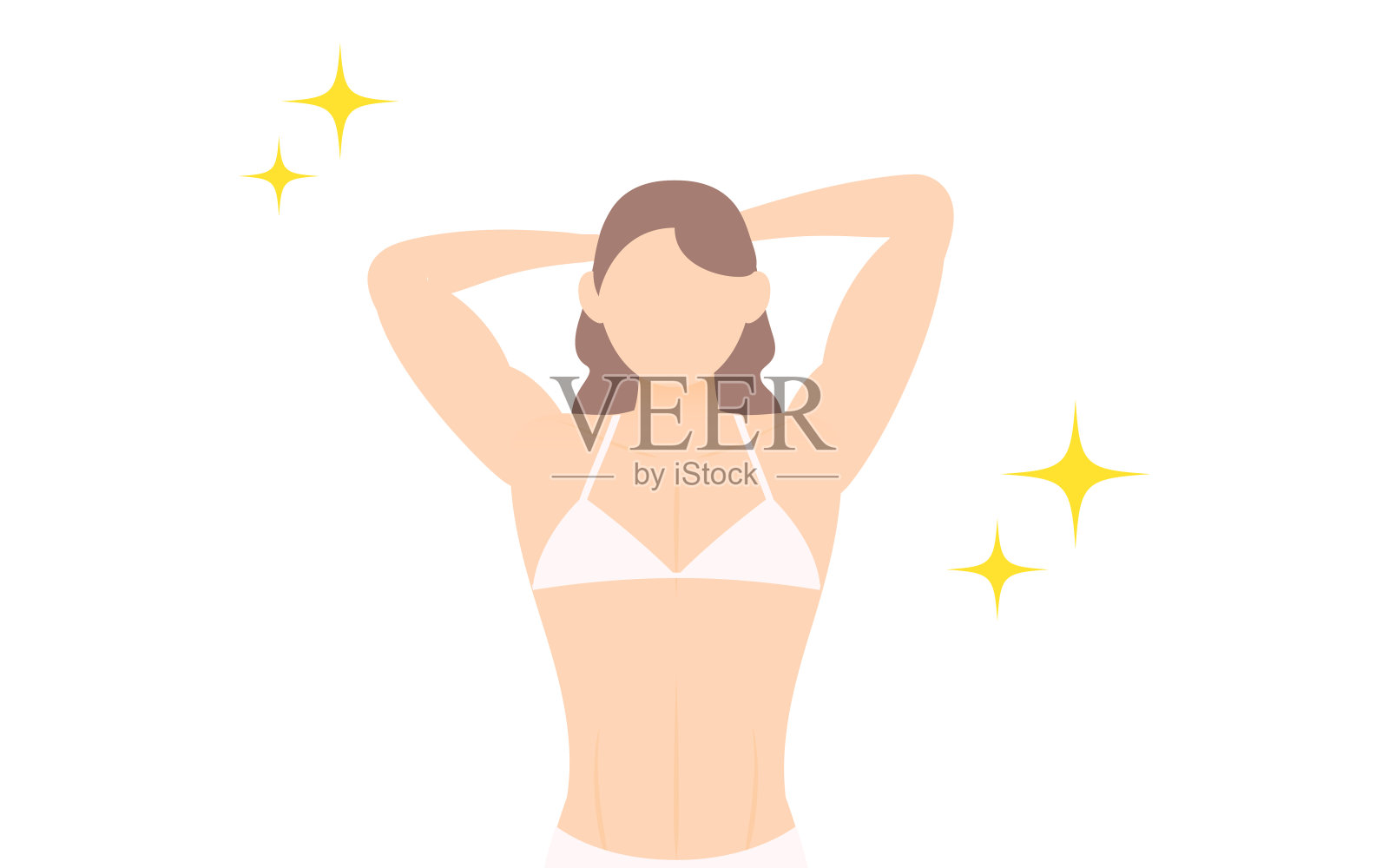 一个健身女，手放在脑后摆姿势插画图片素材