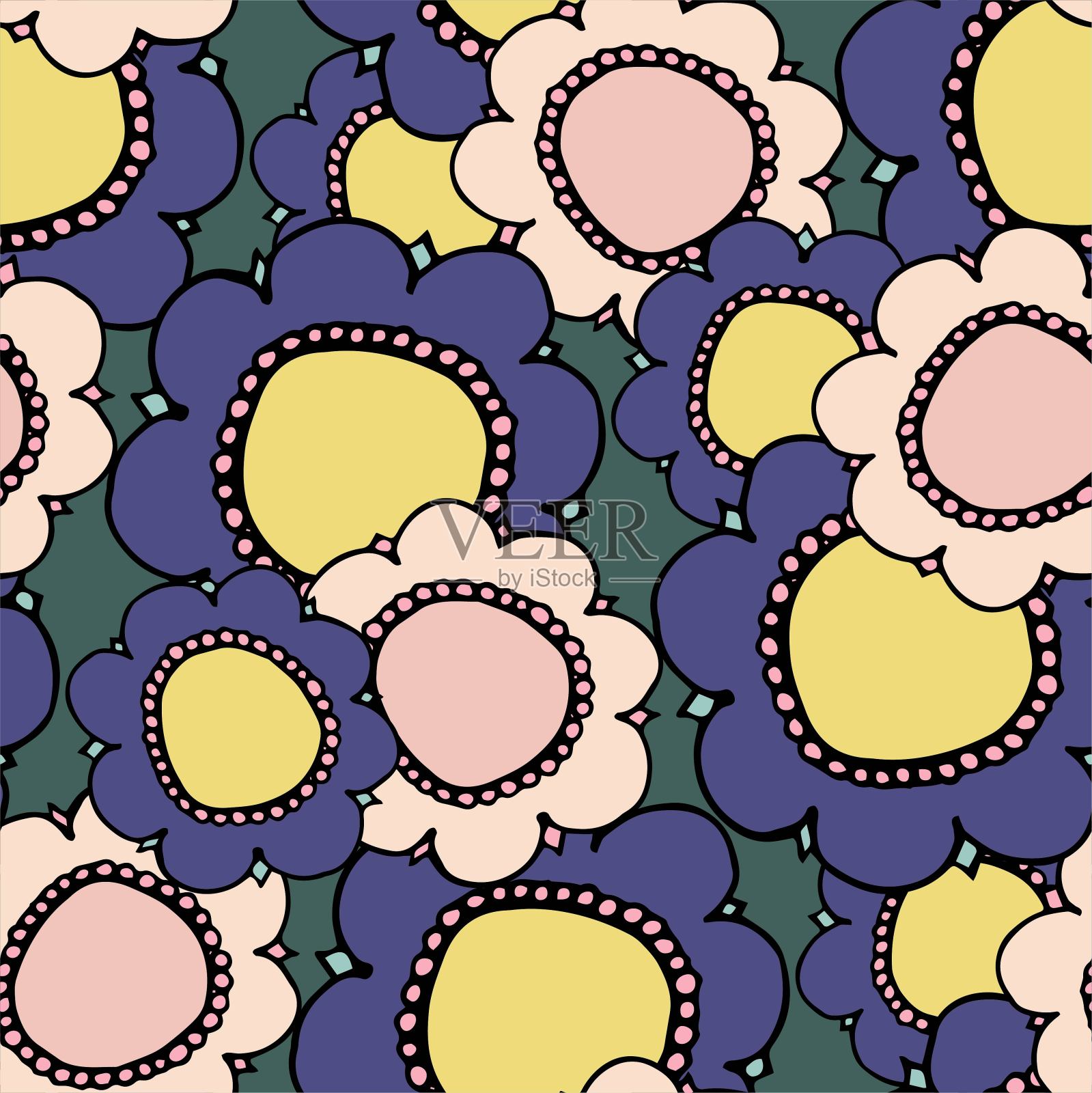 花无缝模式蓝色的绿色艺术设计股票矢量插图插画图片素材