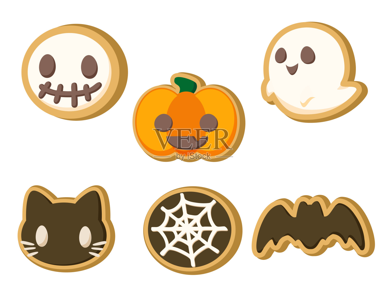 万圣节饼干套装，万圣节材料图标。矢量图插画图片素材