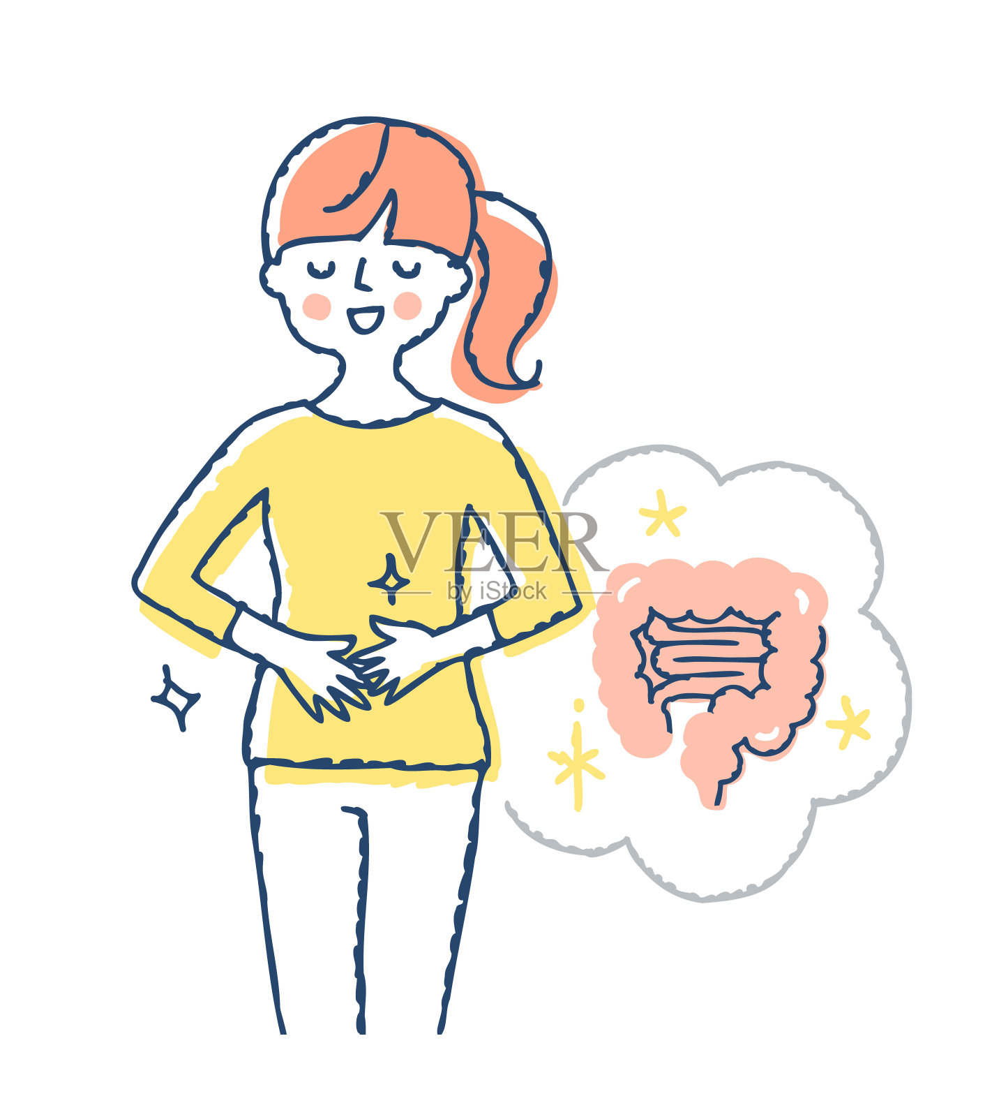 一个肠道健康的女人插画图片素材