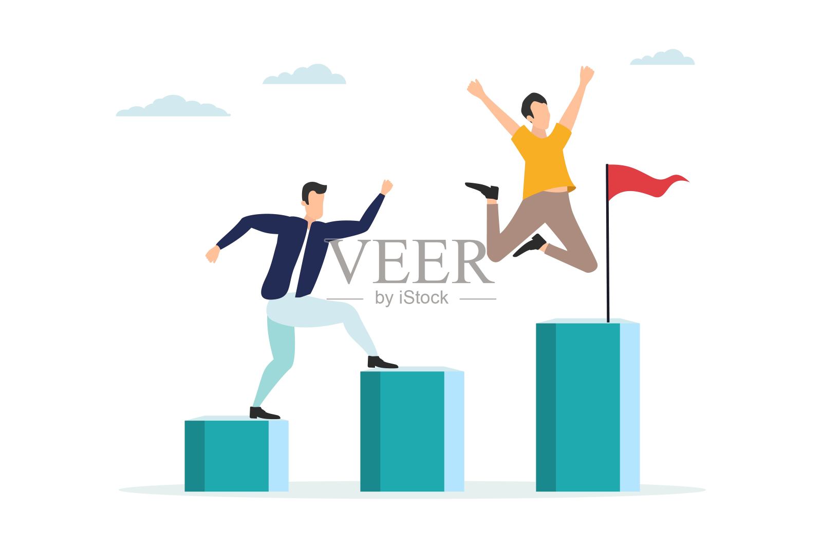 员工互相帮助，扶同事上楼。团队支持，共同成长。矢量说明团队合作的概念。插画图片素材