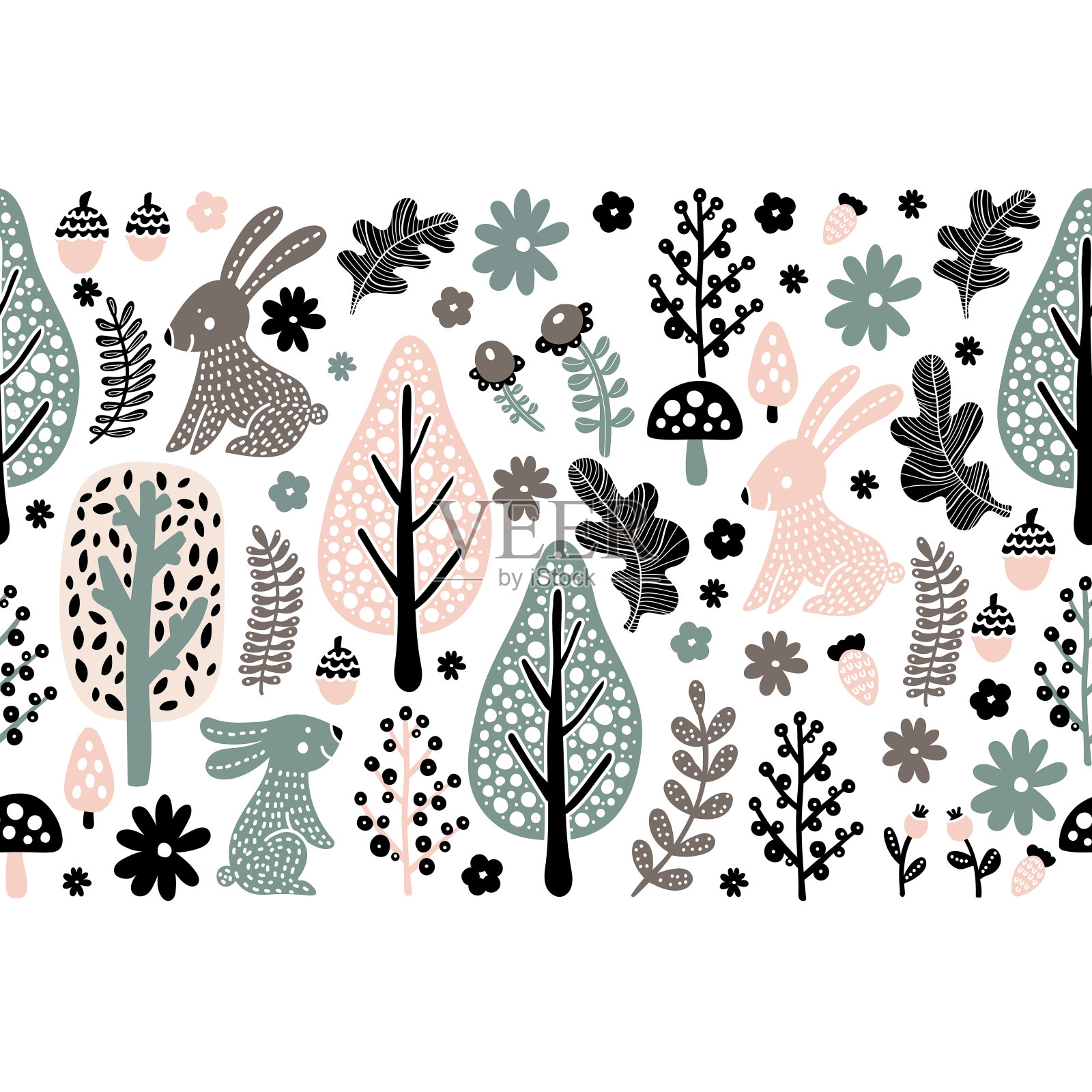 斯堪的纳维亚森林里可爱的兔子。插画图片素材