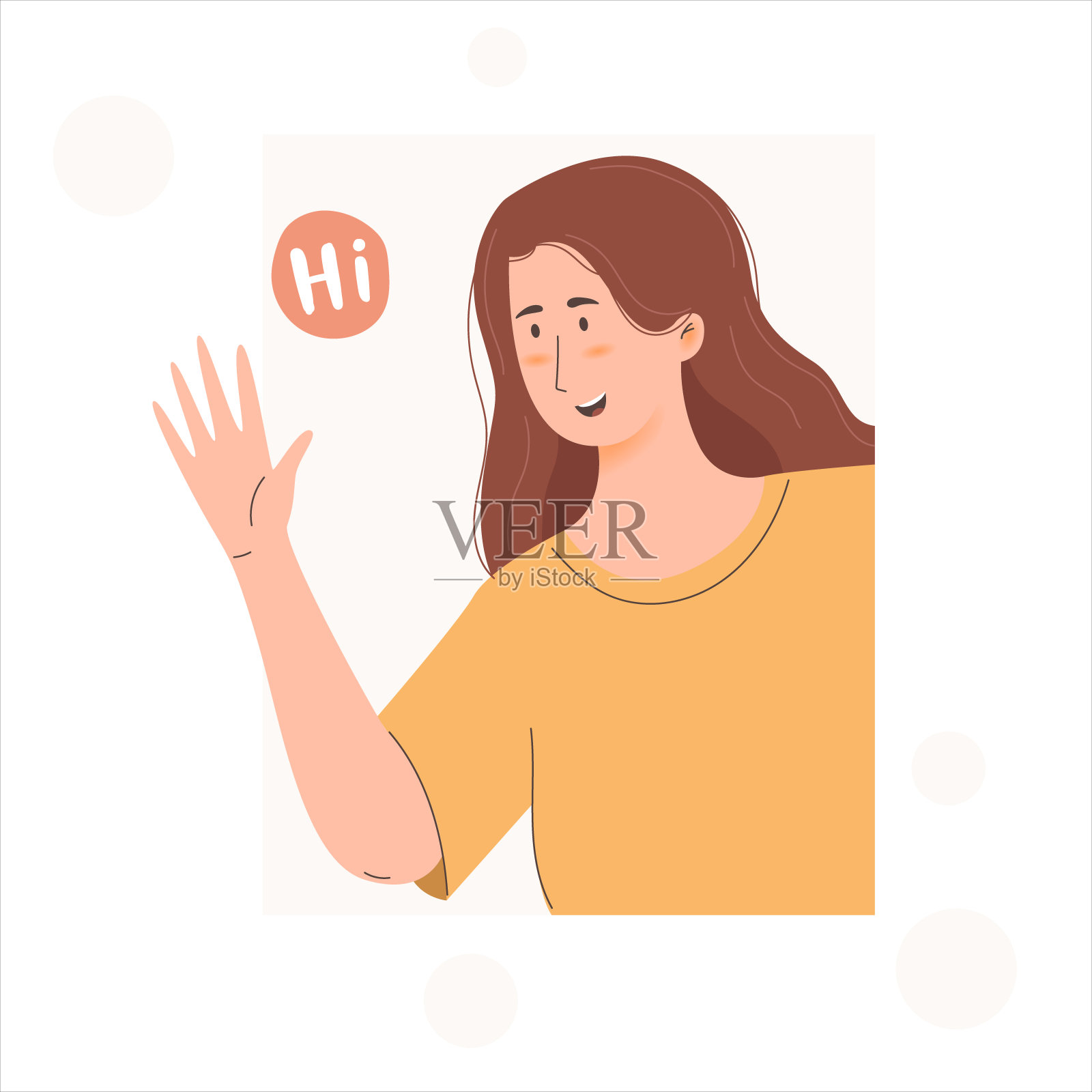 女人说你好，小女孩挥手，看起来很高兴插画图片素材