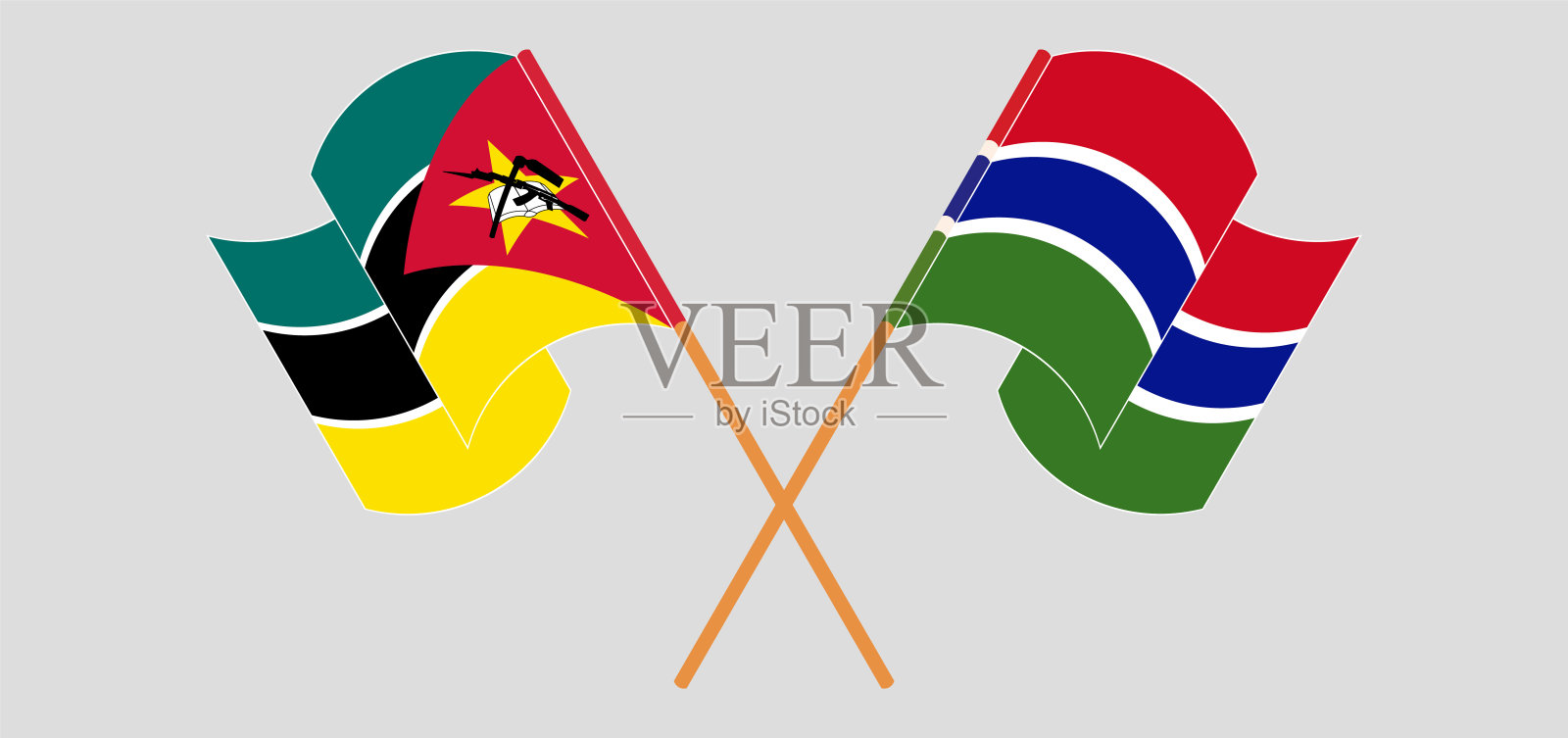 交叉并挥舞着莫桑比克和冈比亚的国旗插画图片素材