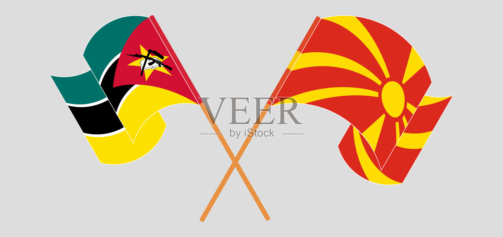 交叉并挥舞着莫桑比克和北马其顿的旗帜设计元素图片